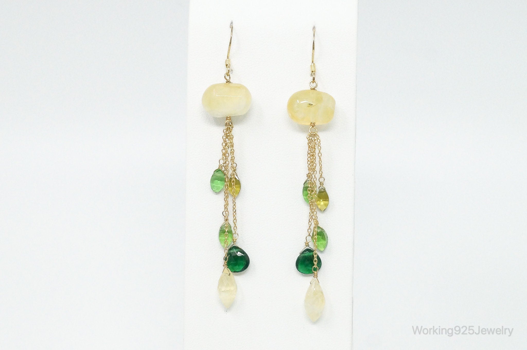 Yellow Quartz Green Tourmaline Peridot Gold Vermeil Sterling Silver Earrings