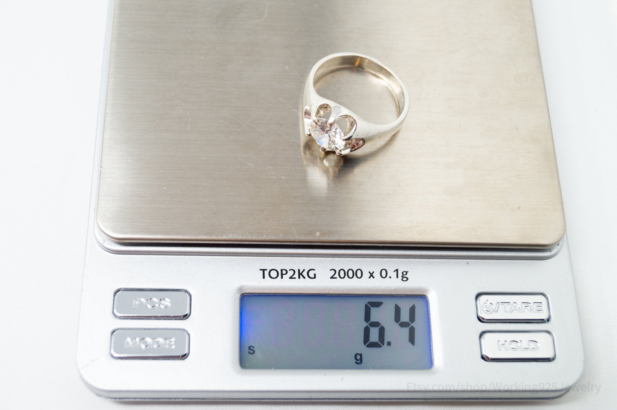 Vintage Art Deco Style Cubic Zirconia Sterling Silver Ring Sz 10.75
