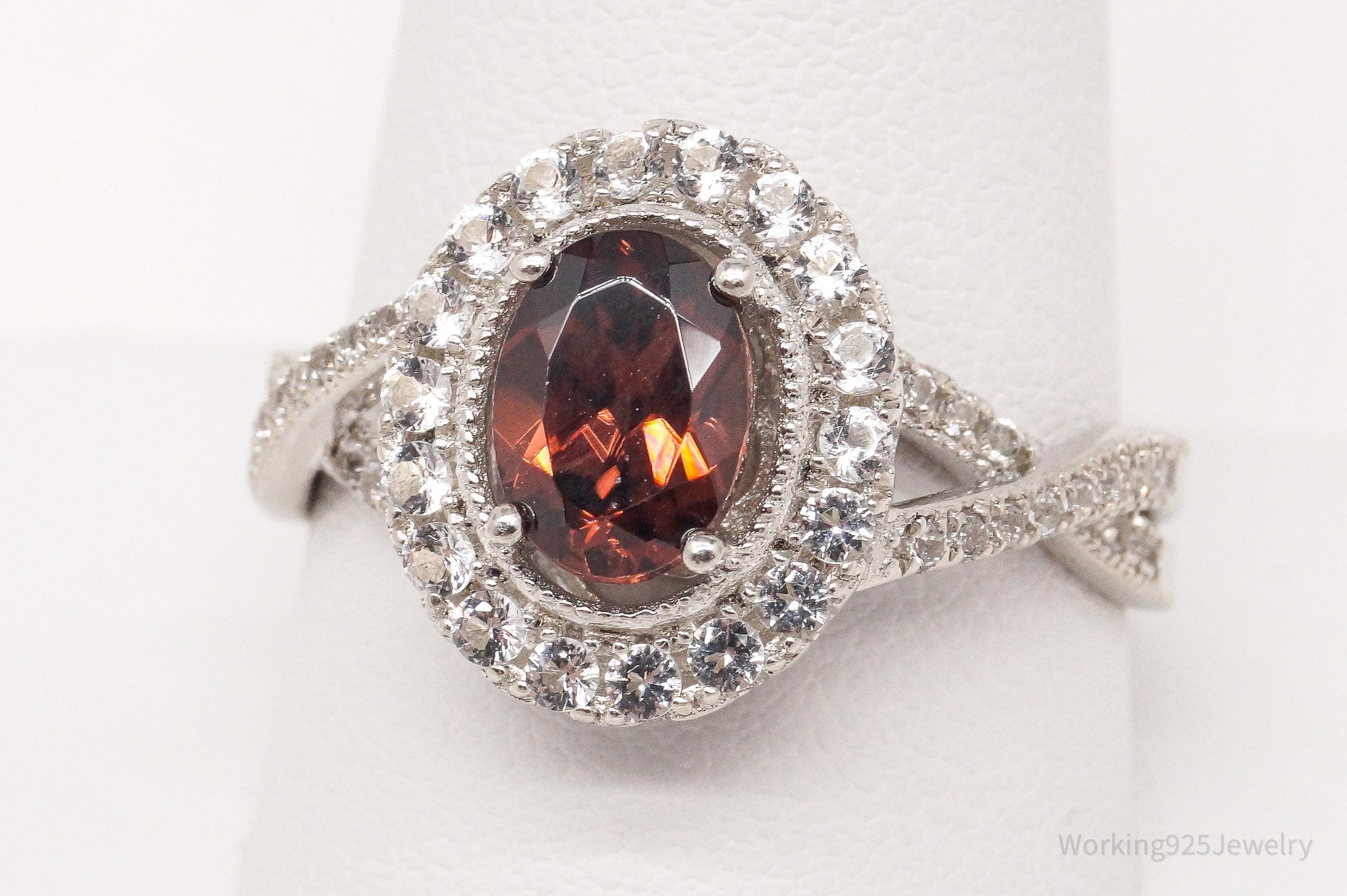 Vintage Garnet Cubic Zirconia Sterling Silver Ring - Size 11