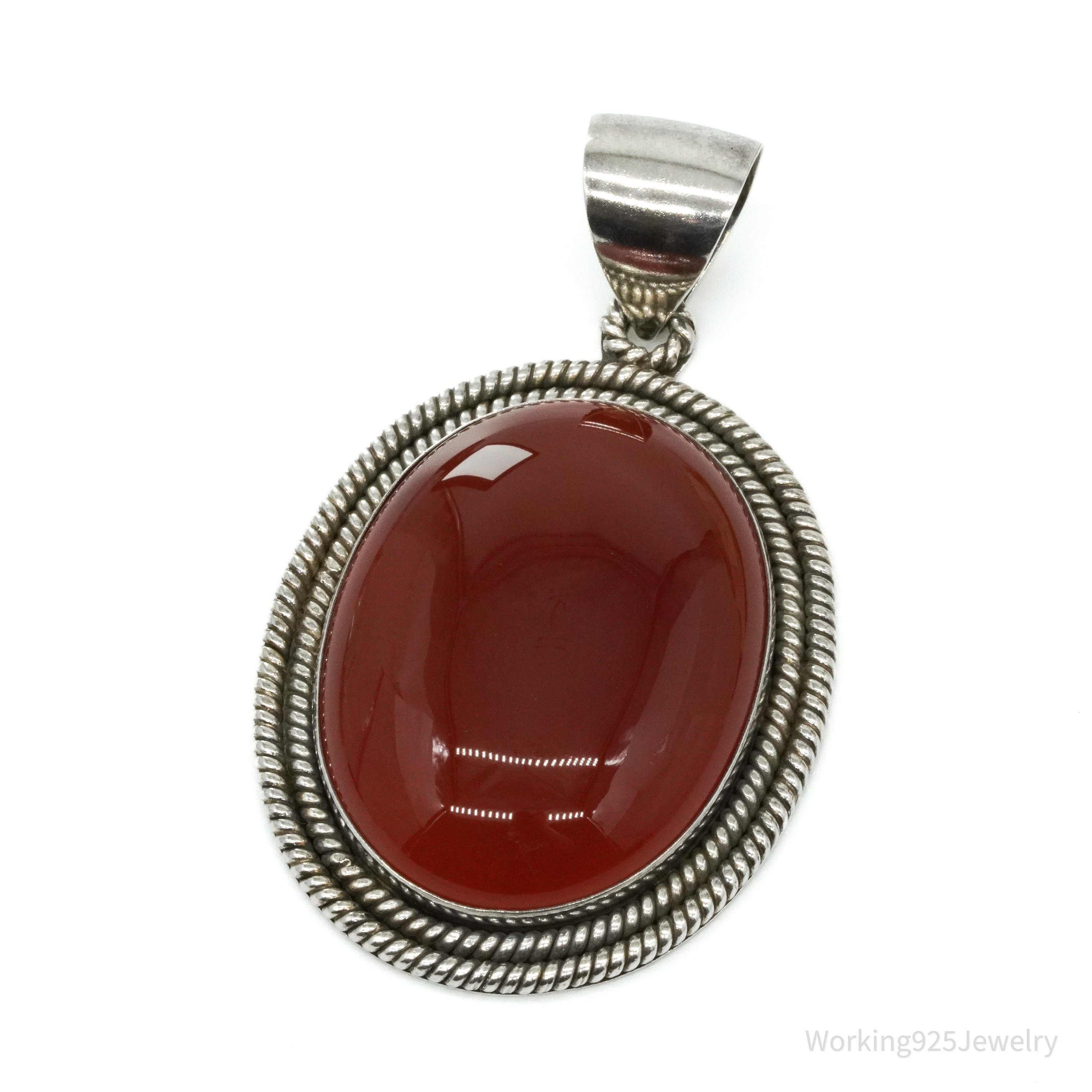 Vintage Designer BA Suarti Large Carnelian Sterling Silver Necklace Pendant