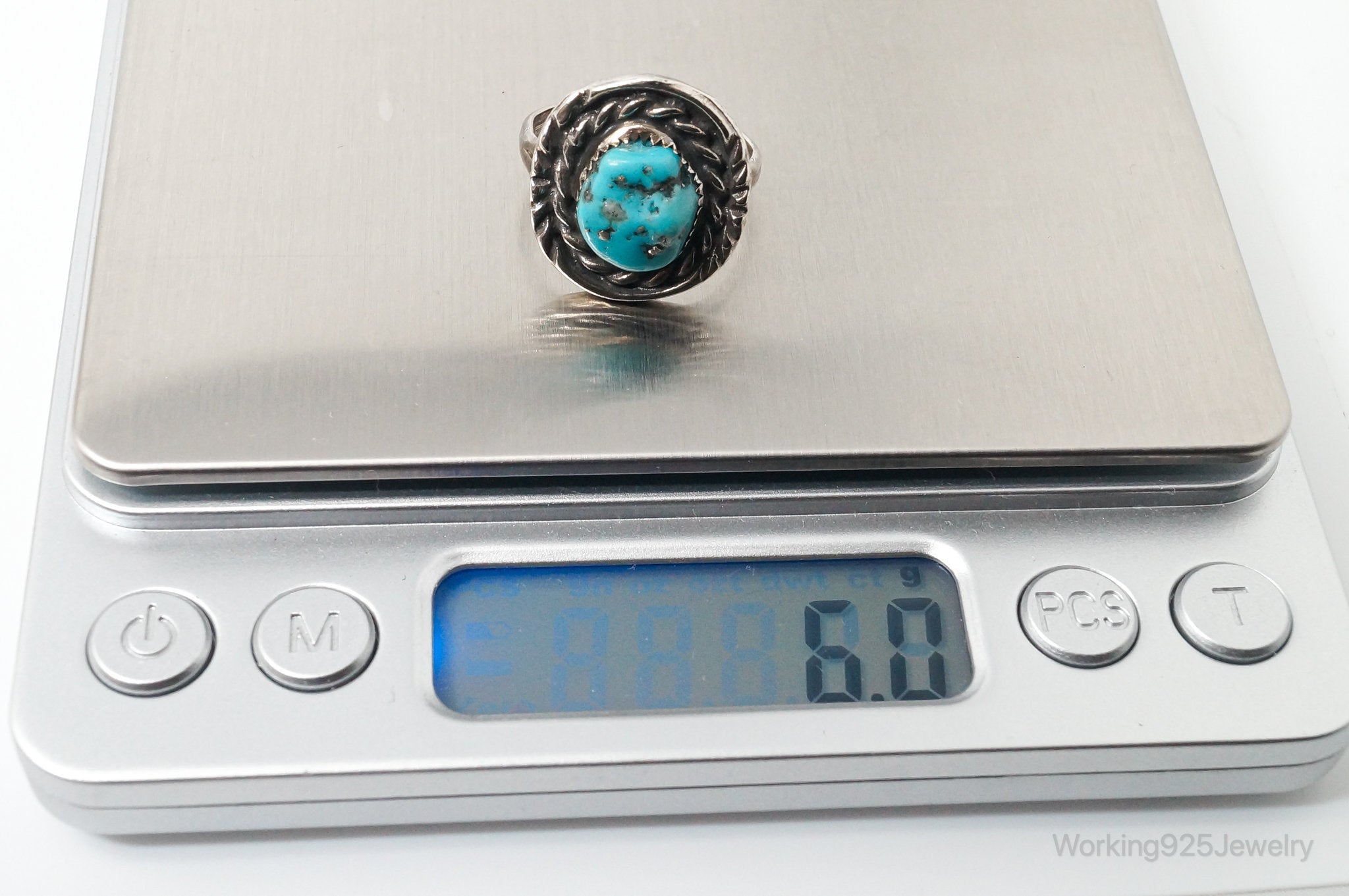 Vintage Native American Turquoise Unsigned Sterling Silver Ring - Sz 8.5