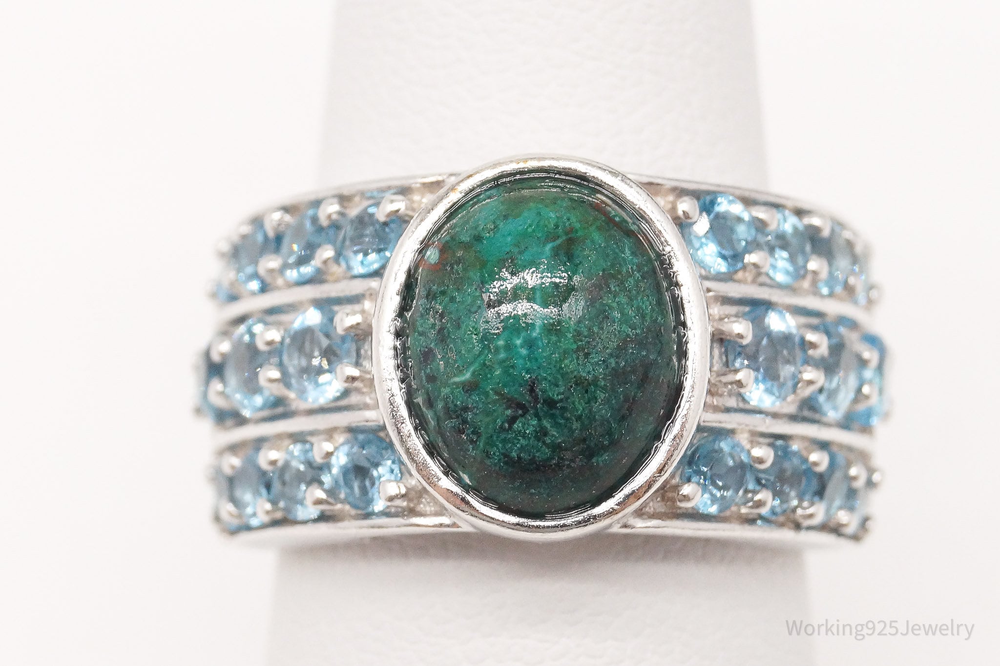 Vintage Chrysocolla Blue Topaz Sterling Silver Ring - Size 7