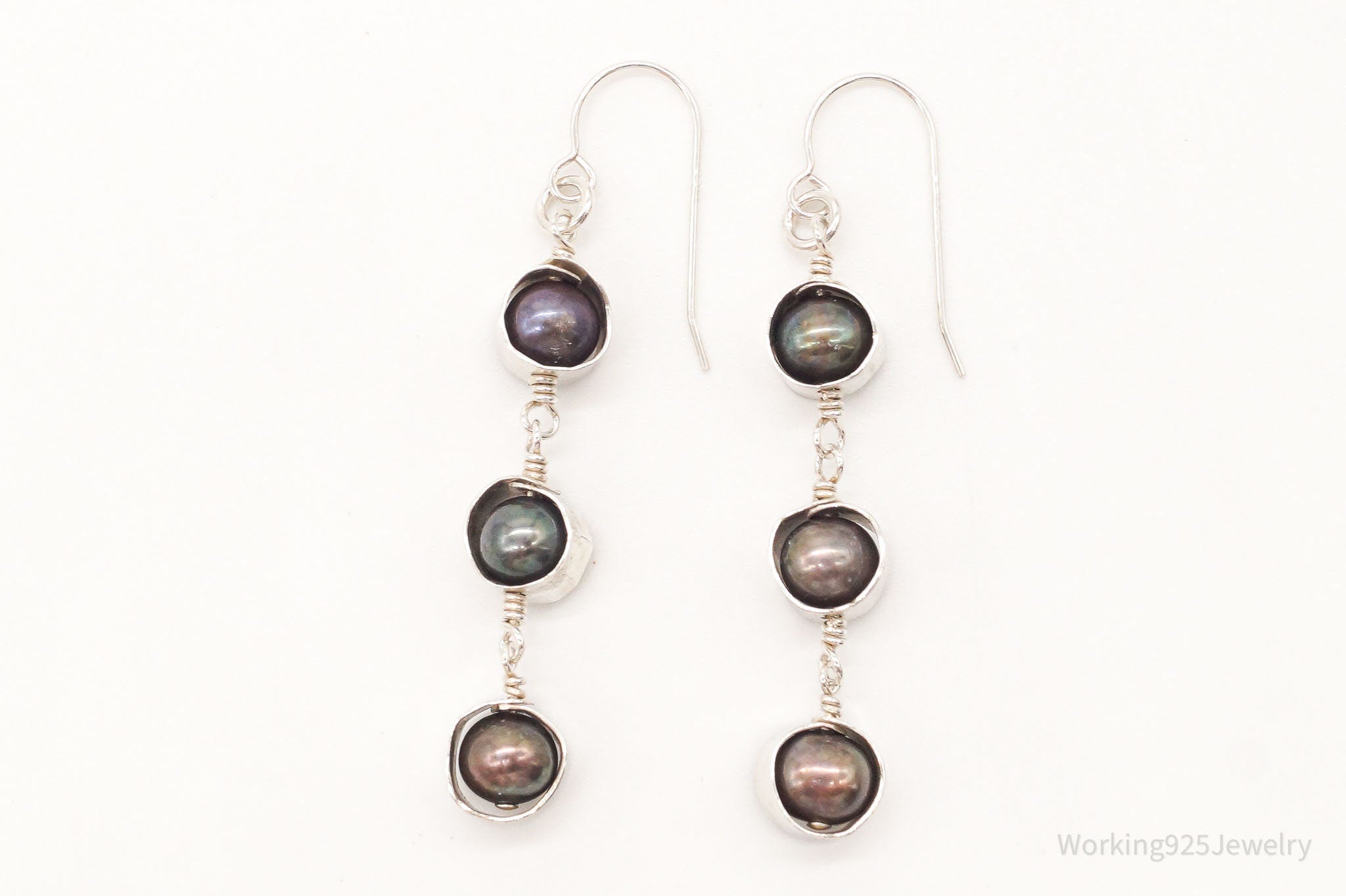 Vintage Tahitian Pearl Sterling Silver Earrings