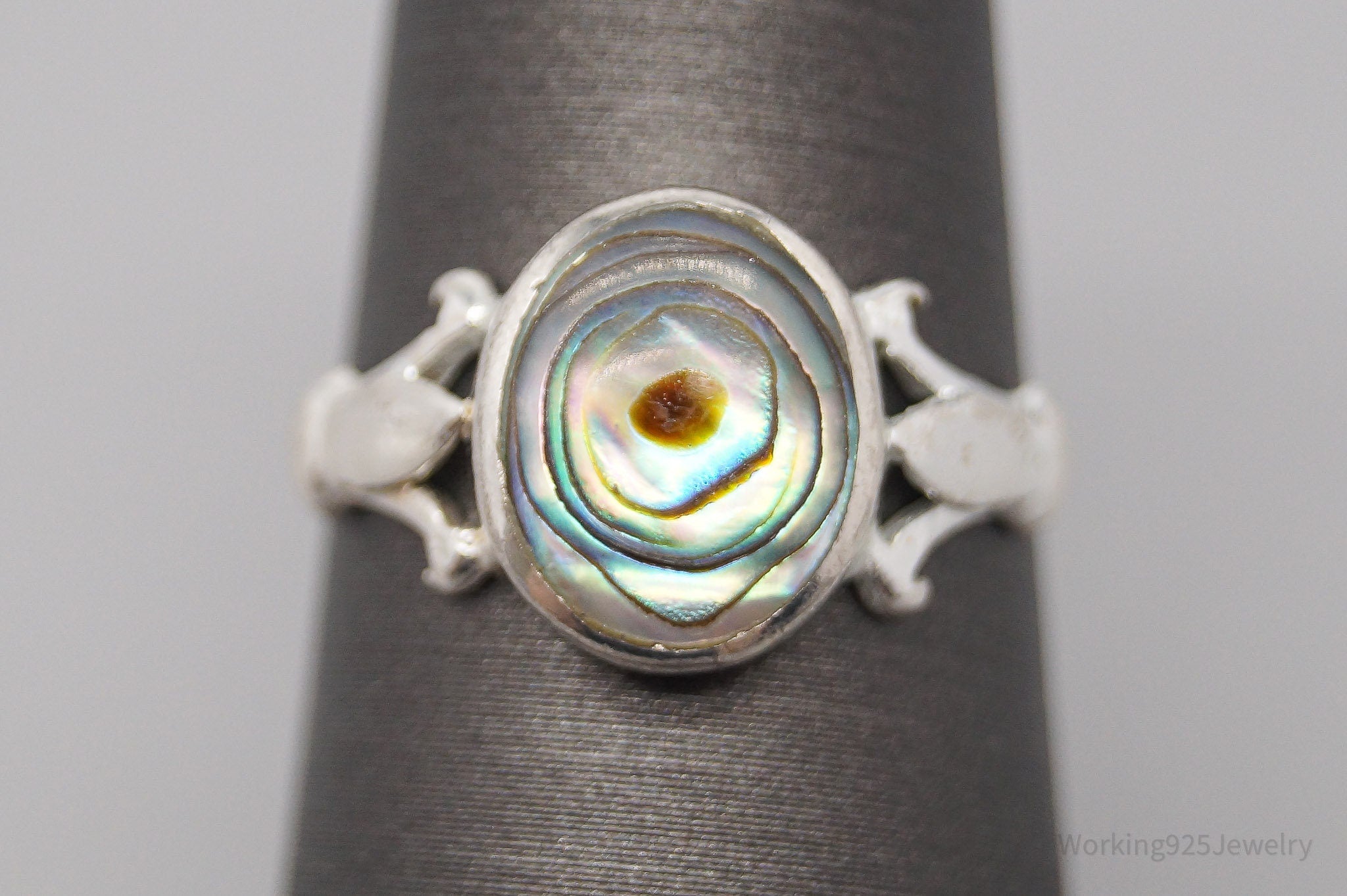 Vintage Paua Abalone Shell Sterling Silver Ring - Size 6.5