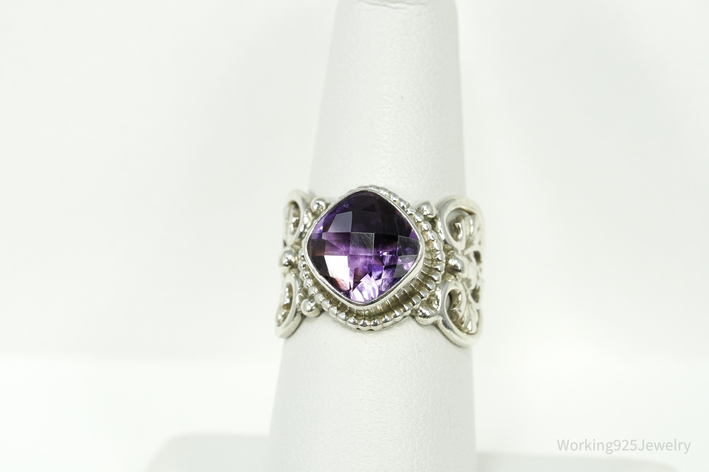 Vintage Nepal Purple Amethyst Sterling Silver Ring Size 7