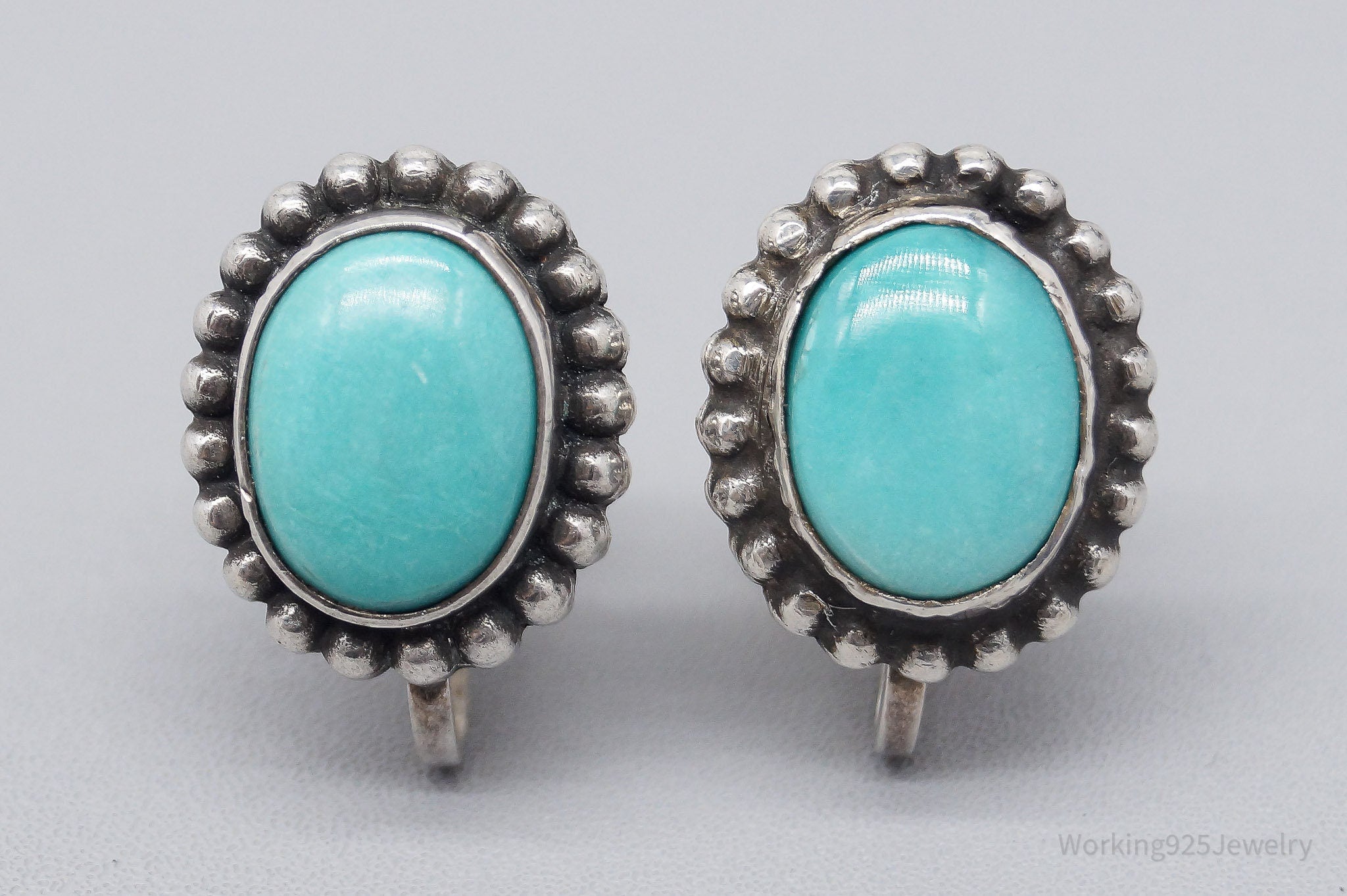 Vintage Native Blue Turquoise Sterling Silver Screw Back Earrings