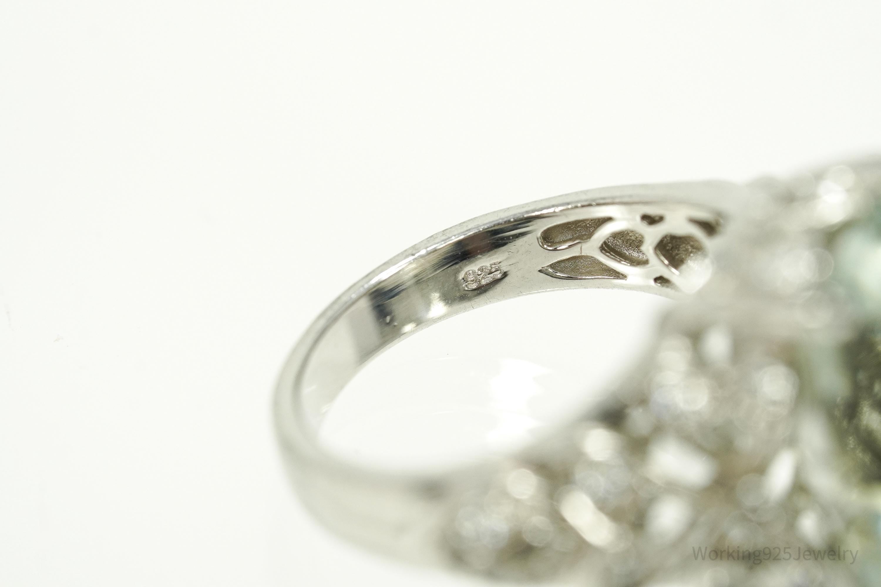 Vintage Prasiolite & Cubic Zirconia Sterling Silver Ring - Size 7.25