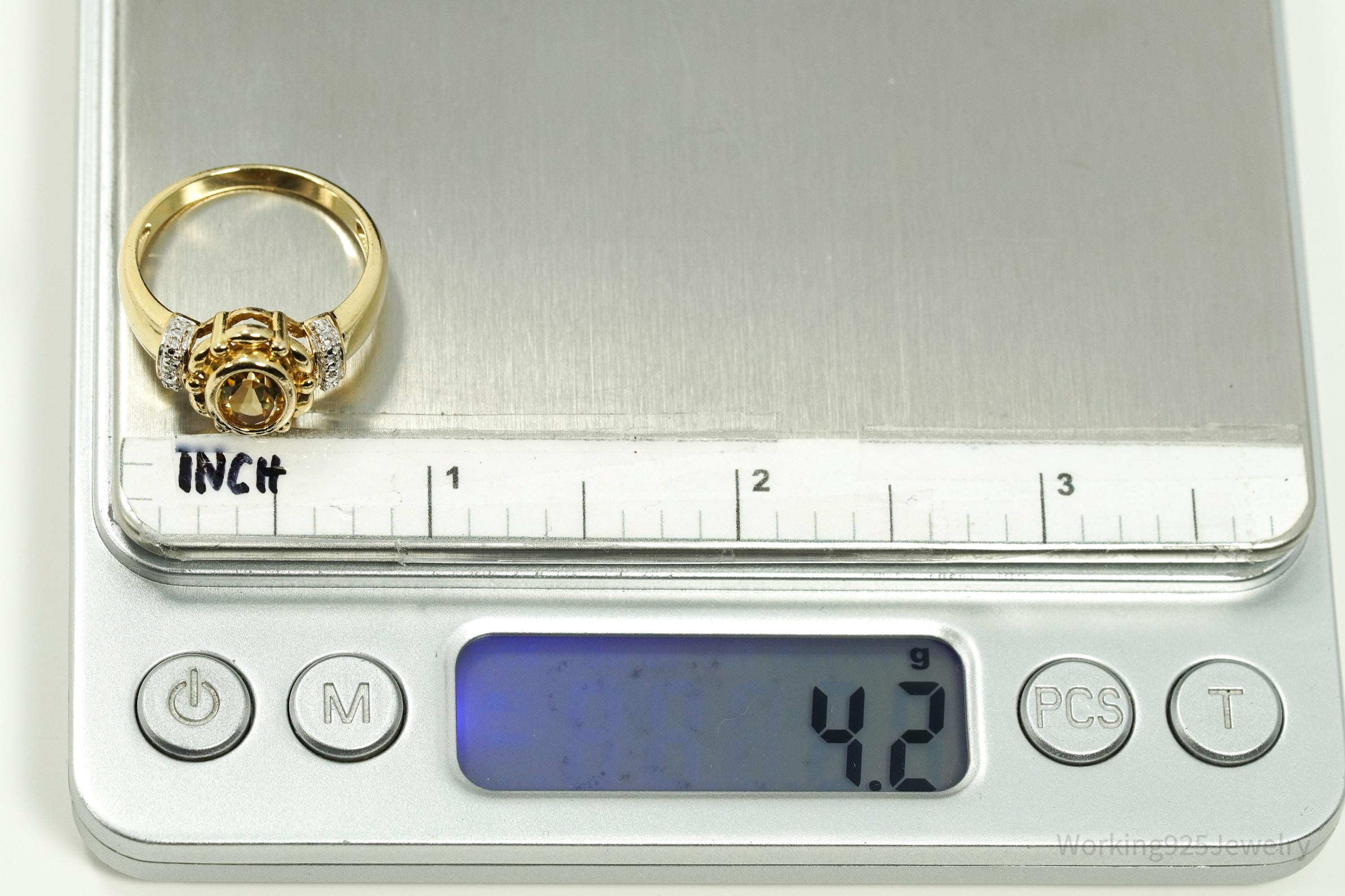 Designer Ross Simons Citrine & Diamond Gold Over Sterling Silver Ring - Size 9