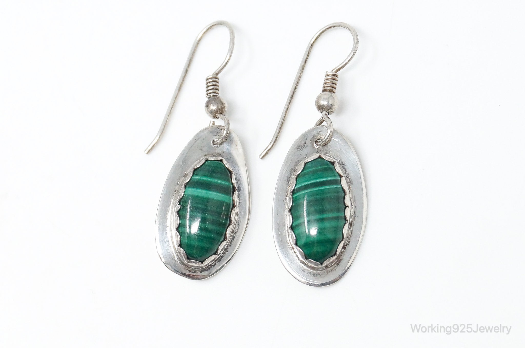 Vintage Native American BKS Malachite Sterling Silver Earrings