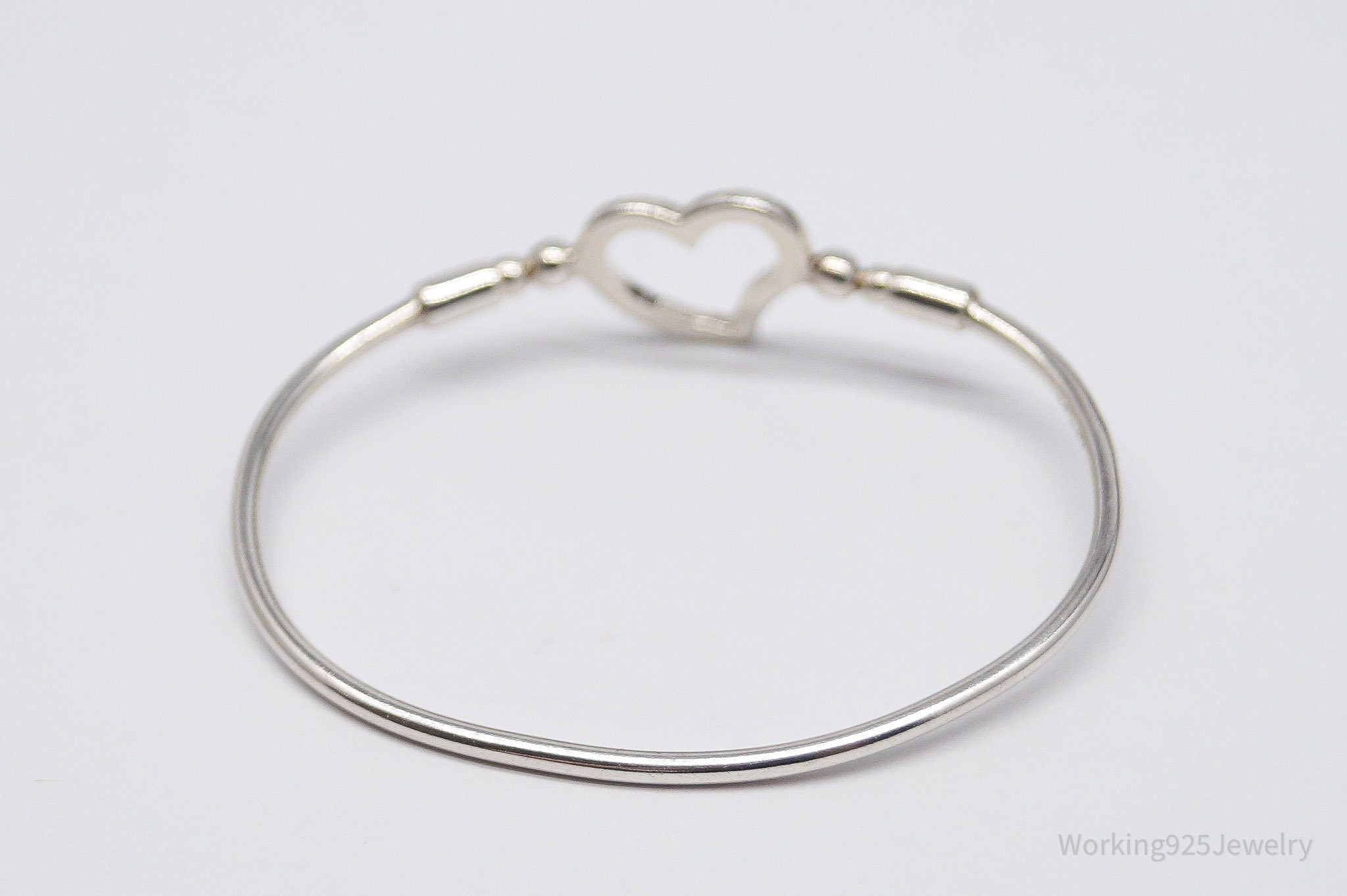 Vintage Open Heart Sterling Silver Bangle Bracelet - 5.5"