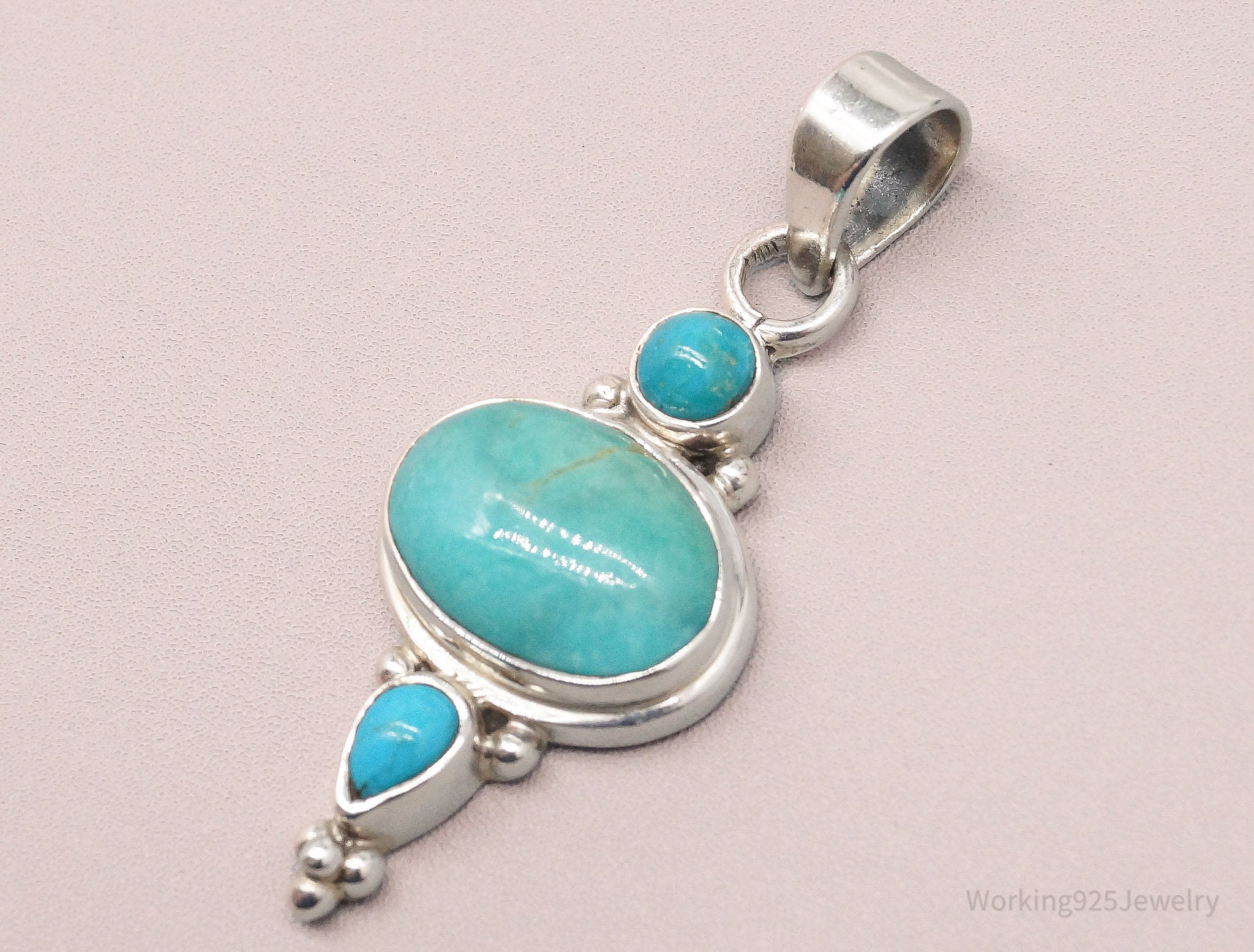 Vintage SJ Turquoise Sterling Silver Pendant