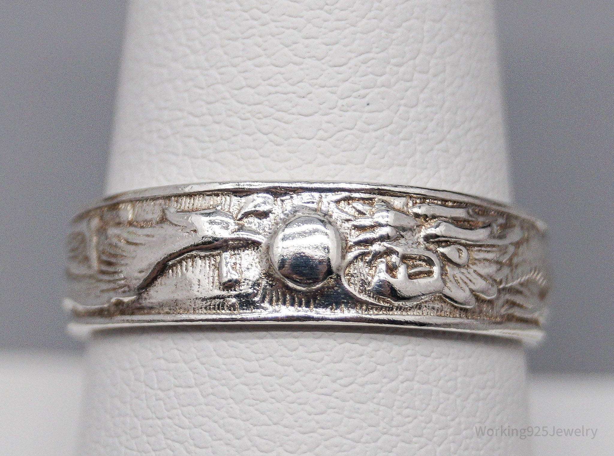 Vintage Dragon & Phoenix Sterling Silver Ring - Size 9 Adjustable