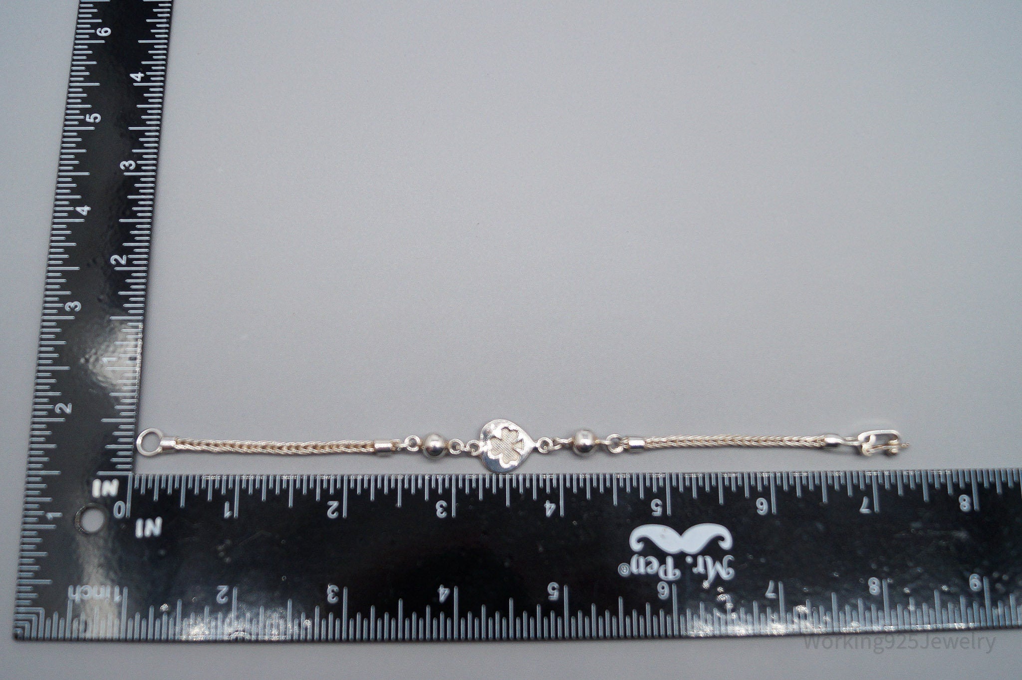 Vintage Three Leaf Clover 950 Silver Bracelet 7.25"