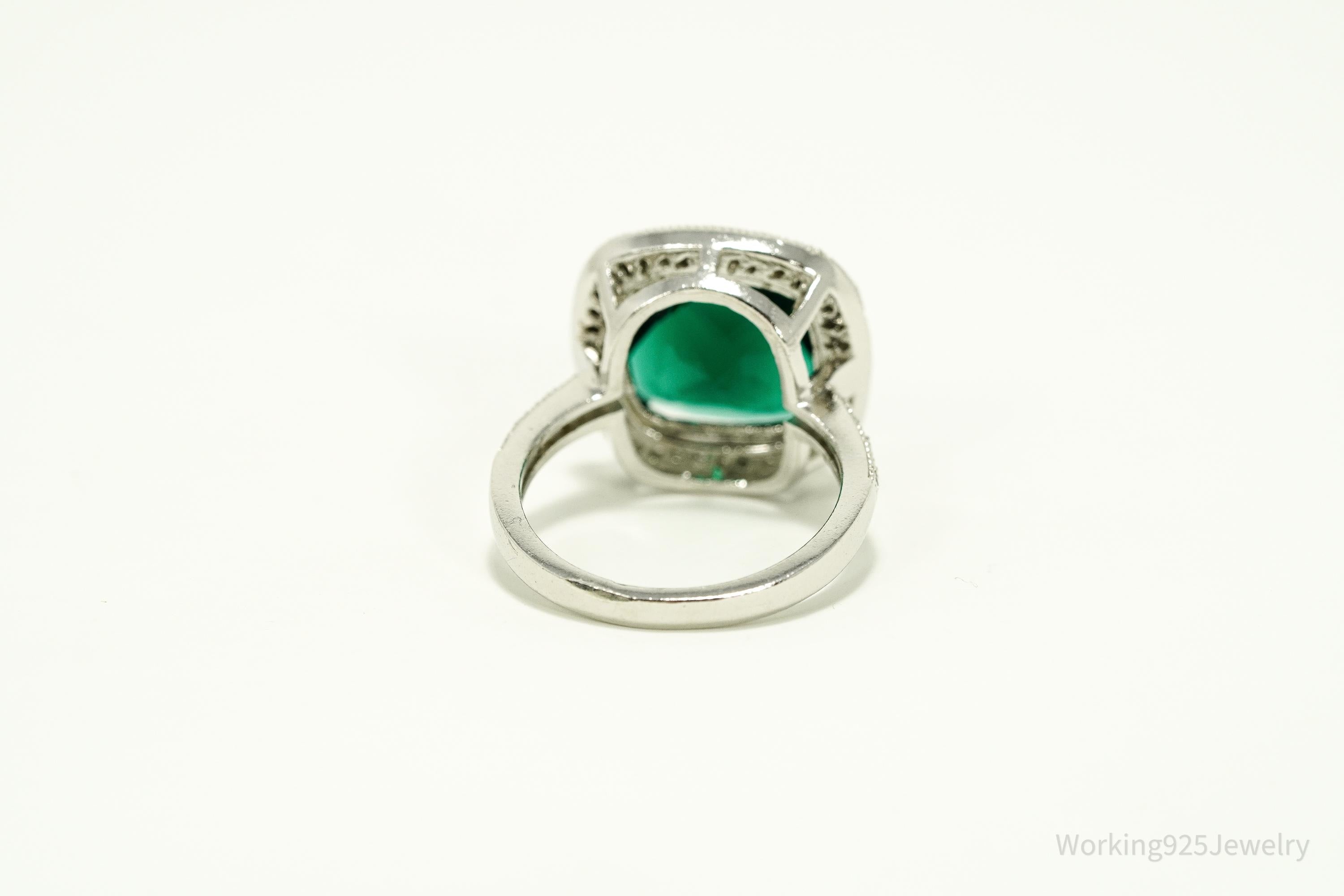 Vintage Faux Emerald & Cubic Zirconia Sterling Silver Ring - Size 7
