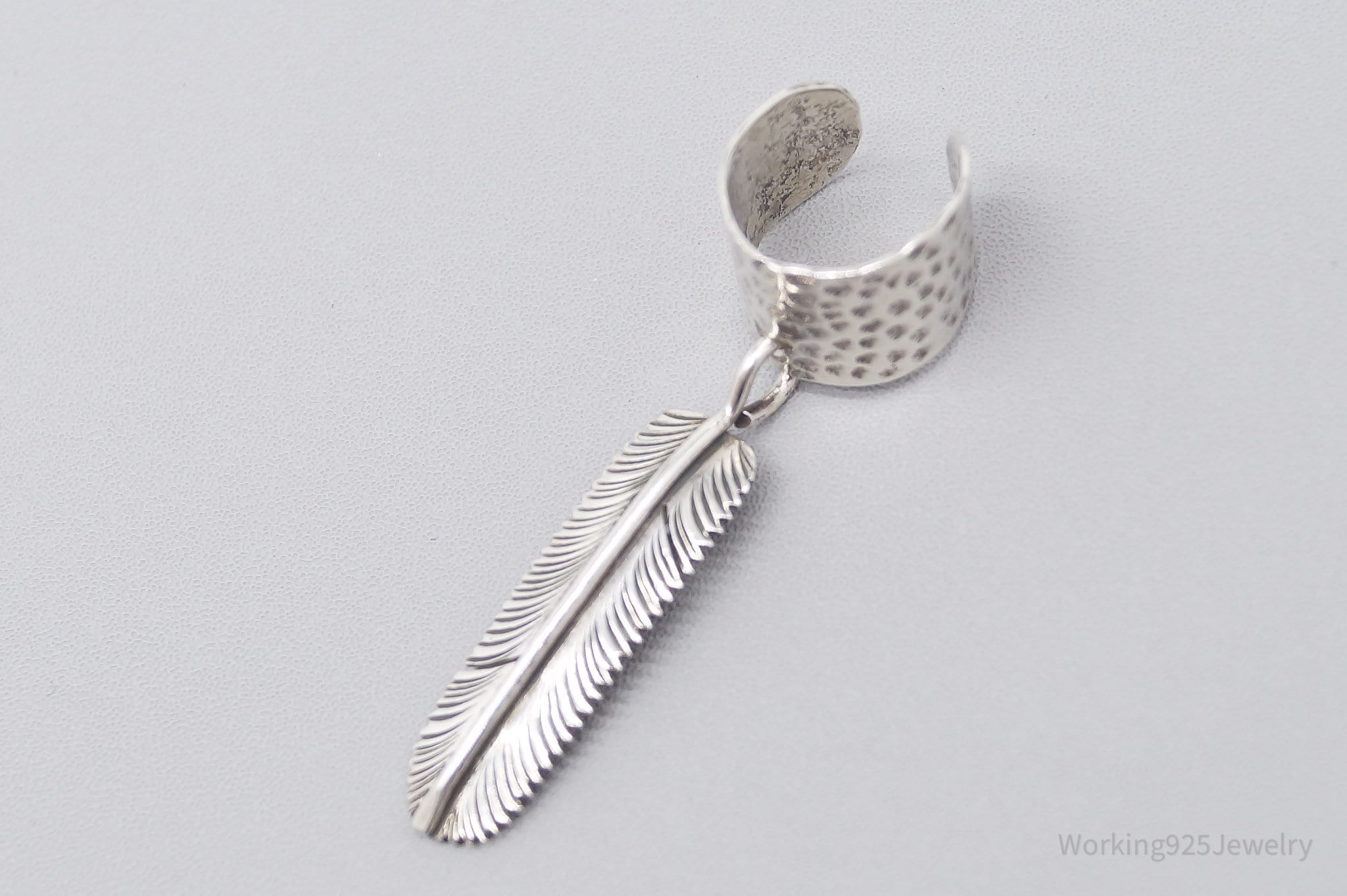 Vintage Feather Western Hammered Style Silver Ear Cuff