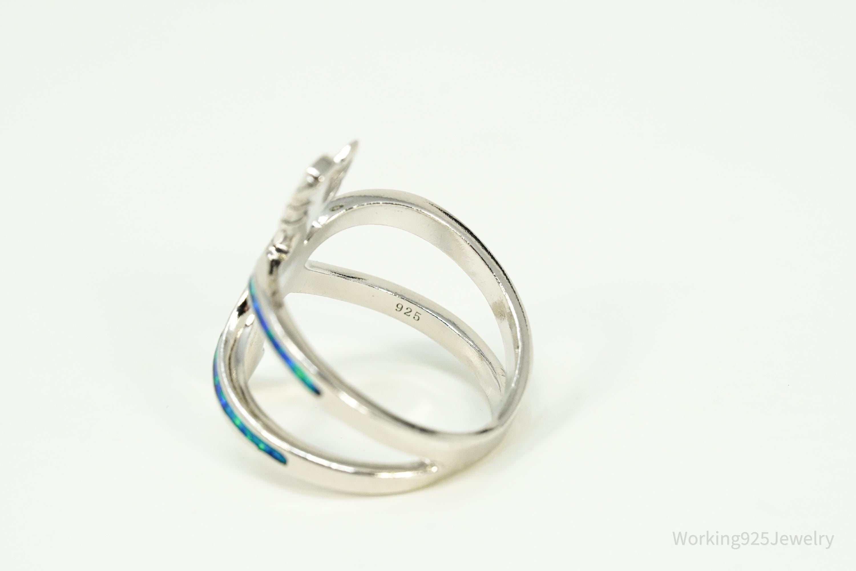 Vintage Opal Inlay Sterling Silver Arrow Ring - Size 7.25