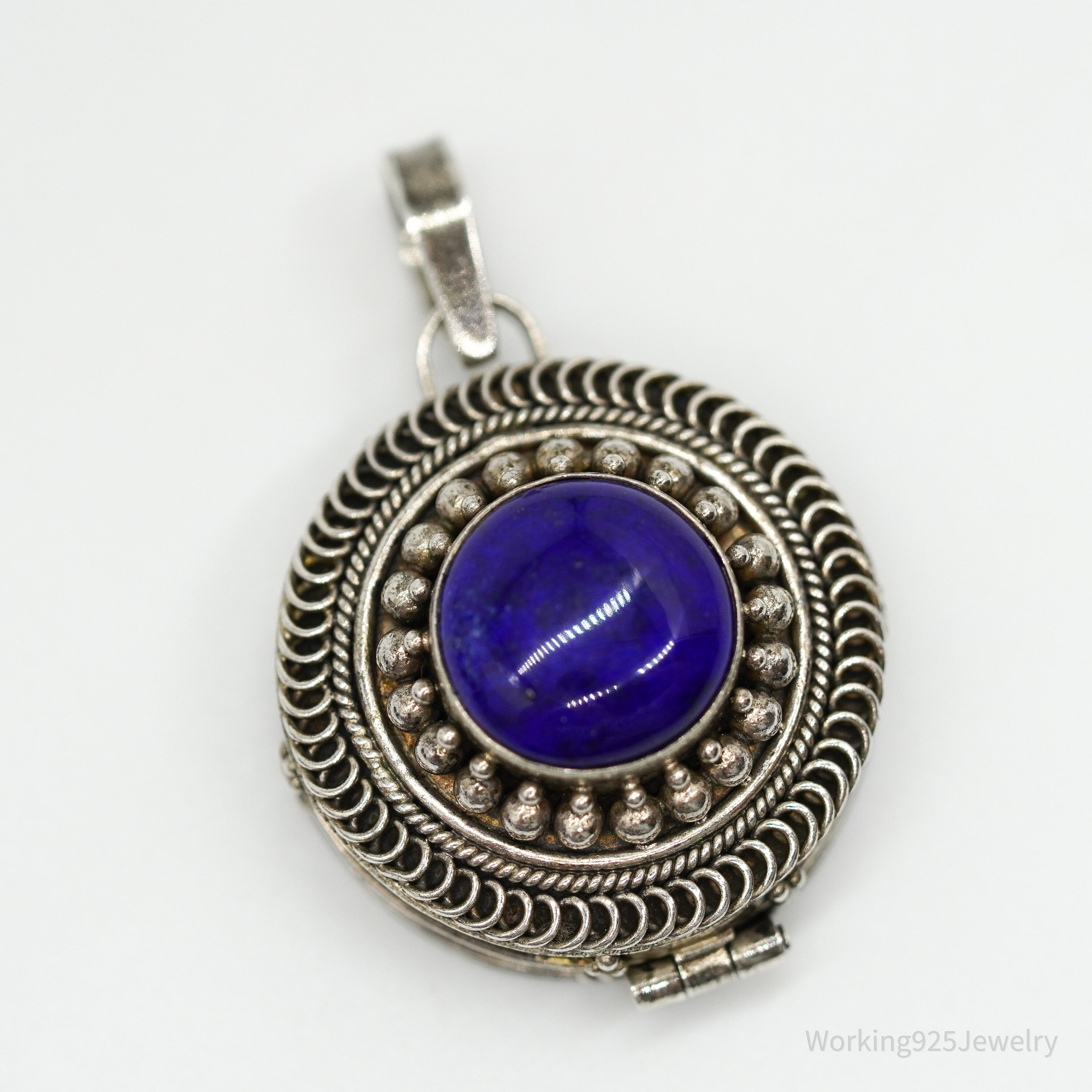 Vintage Lapis Lazuli Locket Silver Pendant