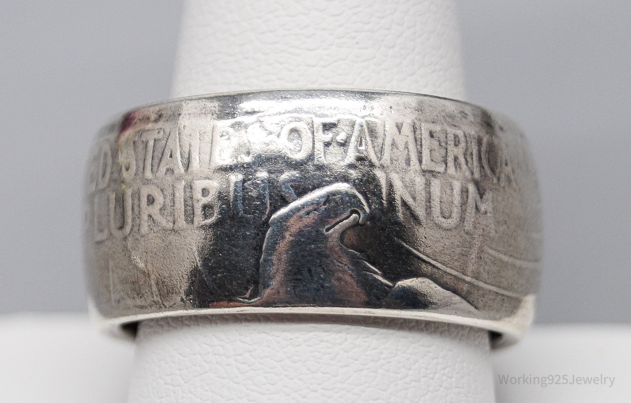 Vintage 1925 Peace Dollar Coin Silver Ring - Size 11.5