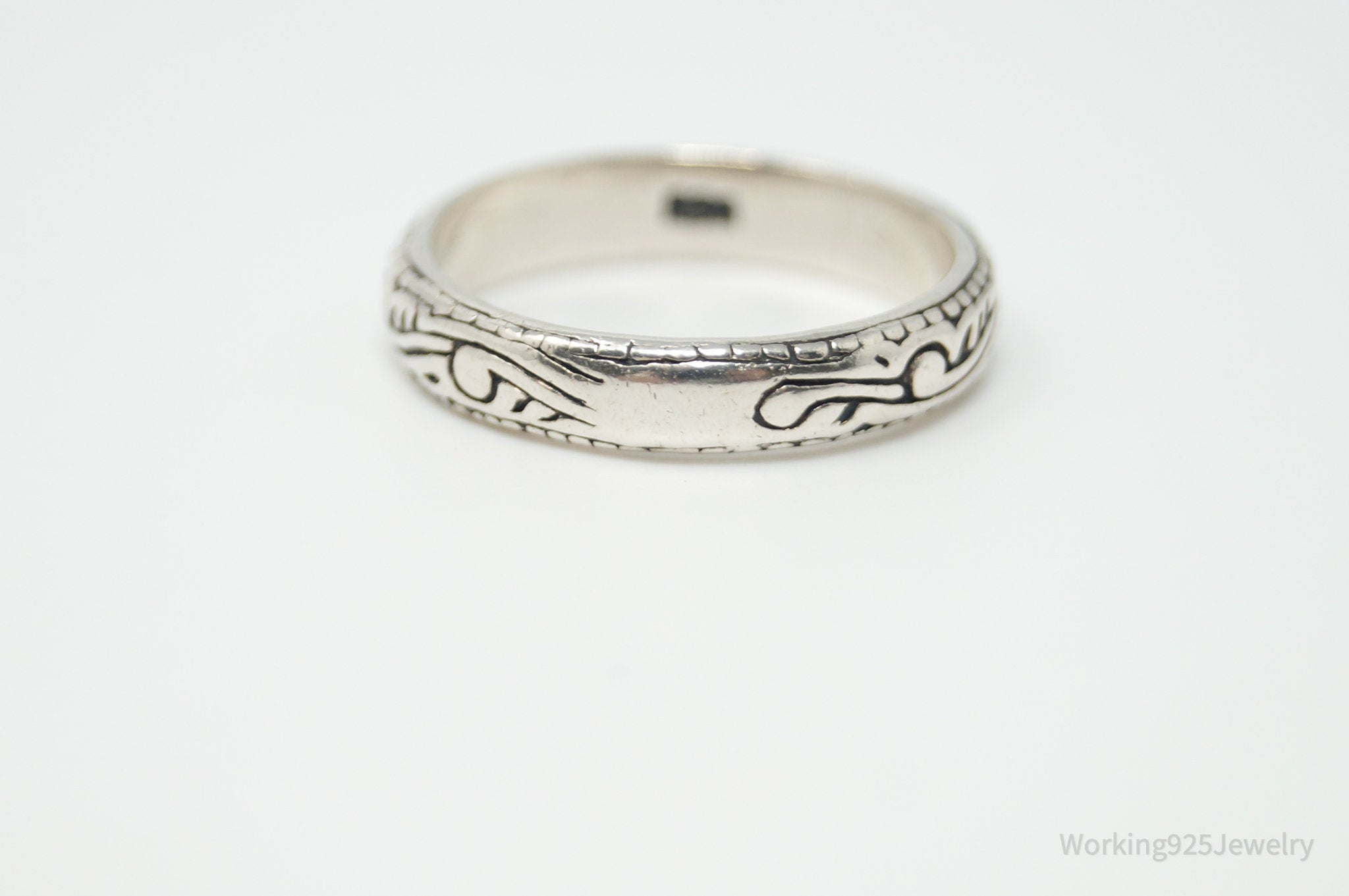 Vintage Western Style Print Sterling Silver Band Ring - Size 7