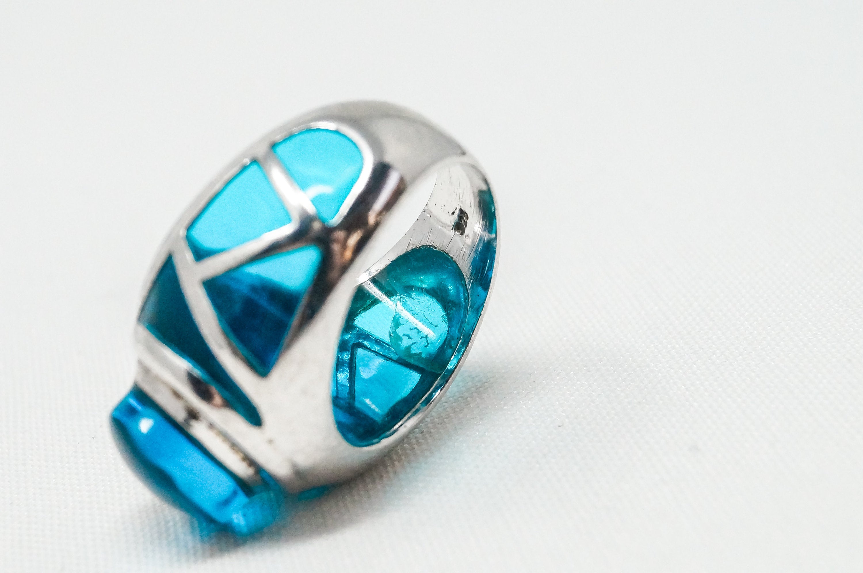 Vintage Blue Ocean Resin Sterling Silver Ring - Sz 6.5 - 785434054