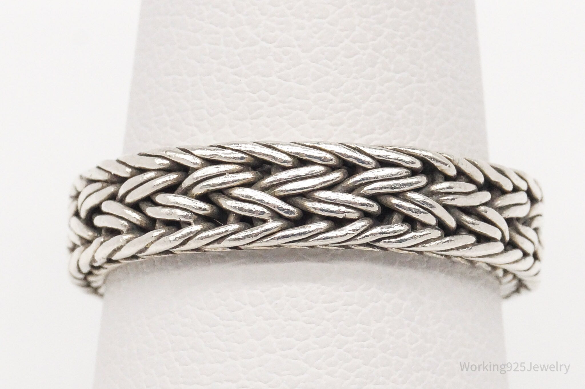 Vintage Weave Braid Rope Silver Band Ring - Size 8