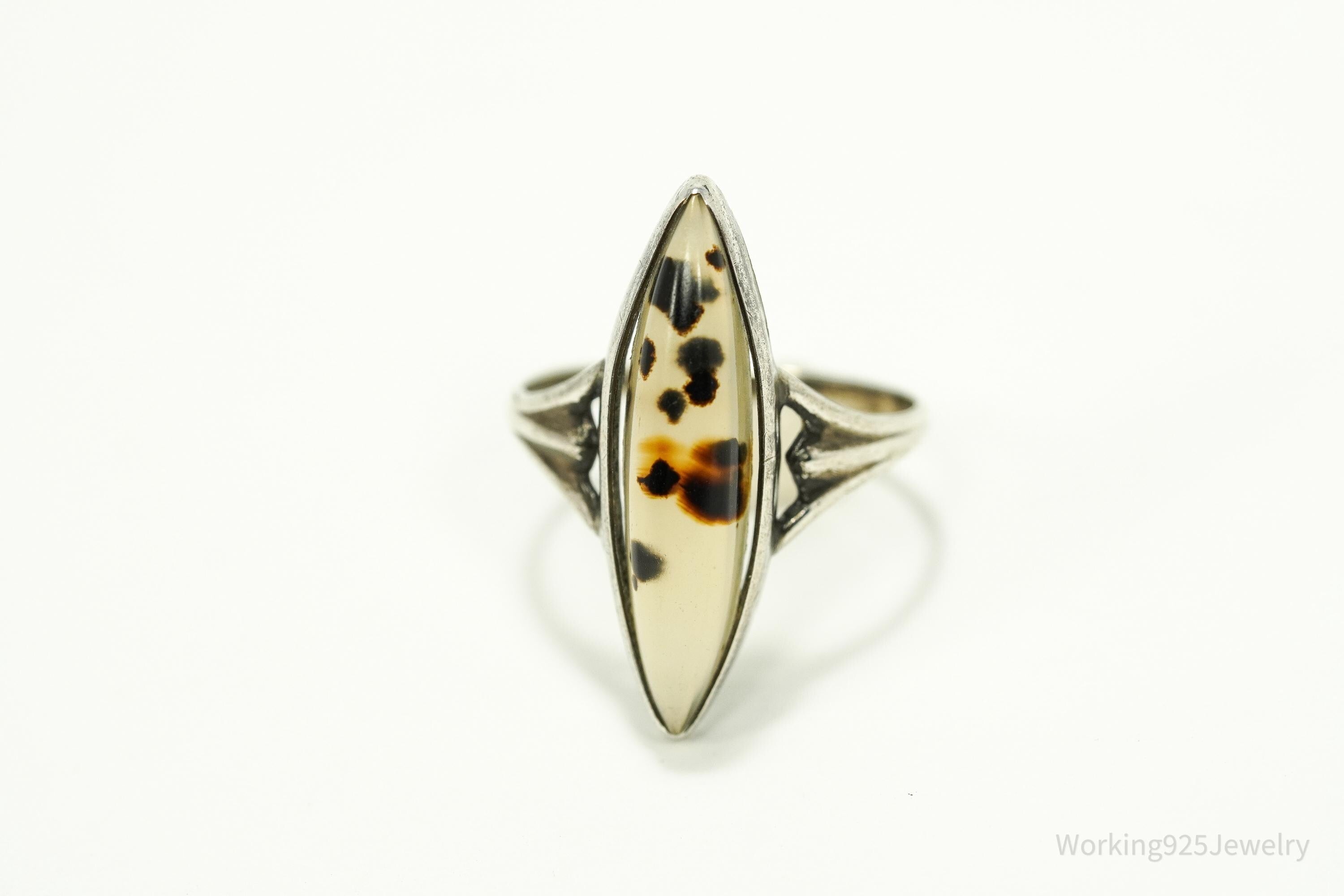 Antique Agate Silver Ring Size 7.75