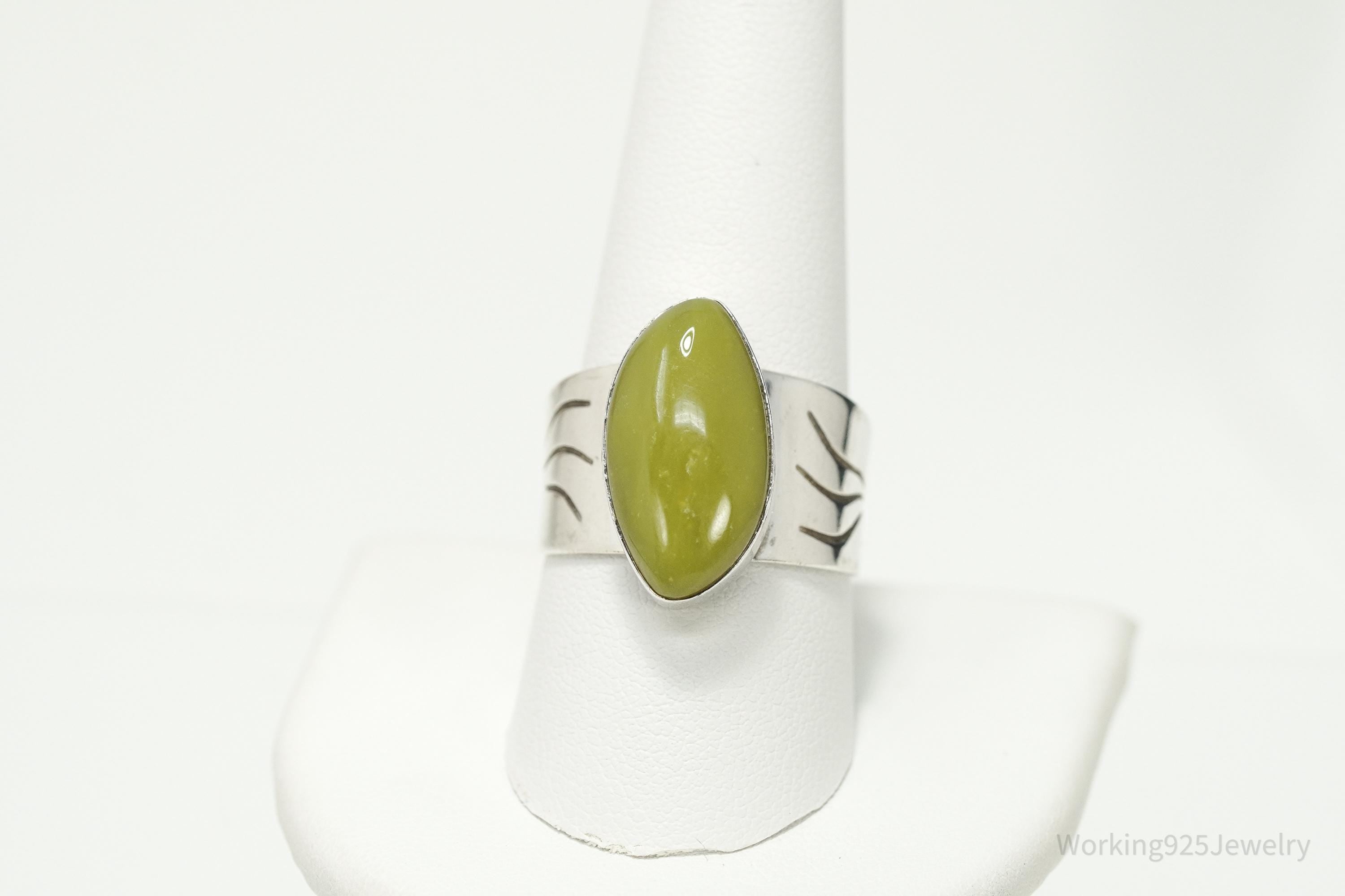 Vintage JAY KING Desert Rose Trading Co Green Jasper Sterling Silver Ring Sz 10