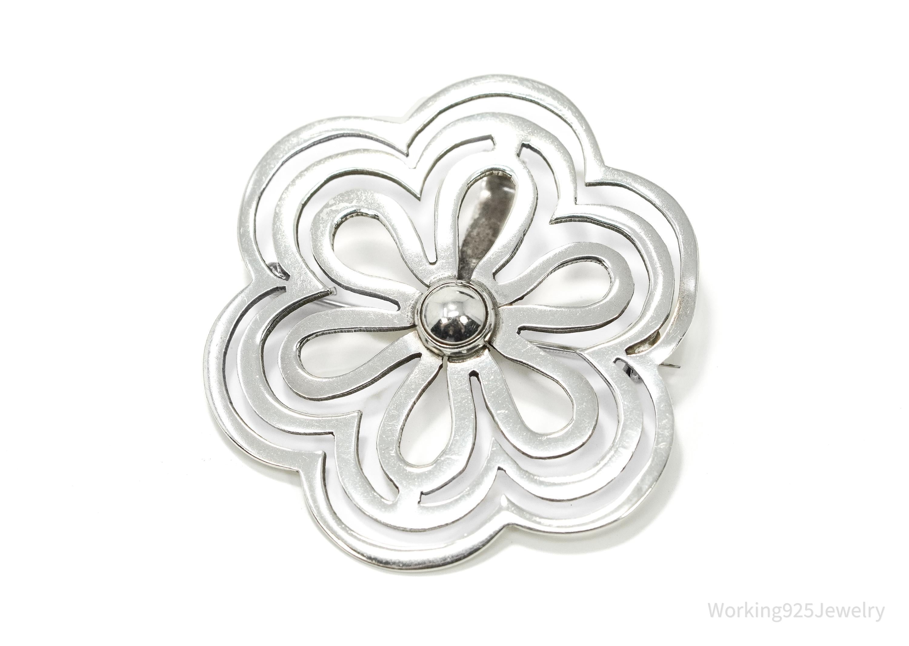 Rare Large Vintage Mexico Felipe Martinez Flower Sterling Silver Pendant Brooch Pin 1.75"