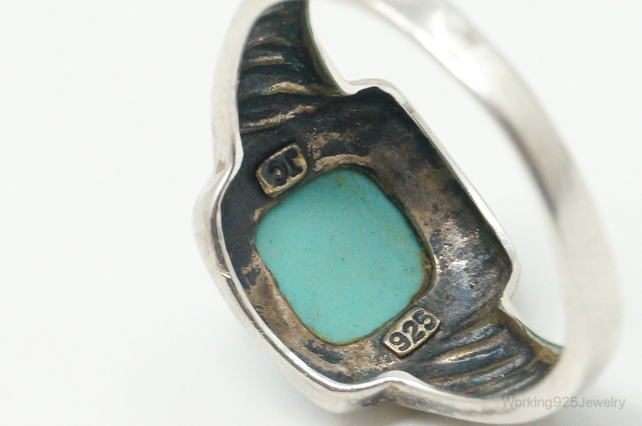 Vintage Turquoise Sterling Silver Cable Ring - Size 11.25