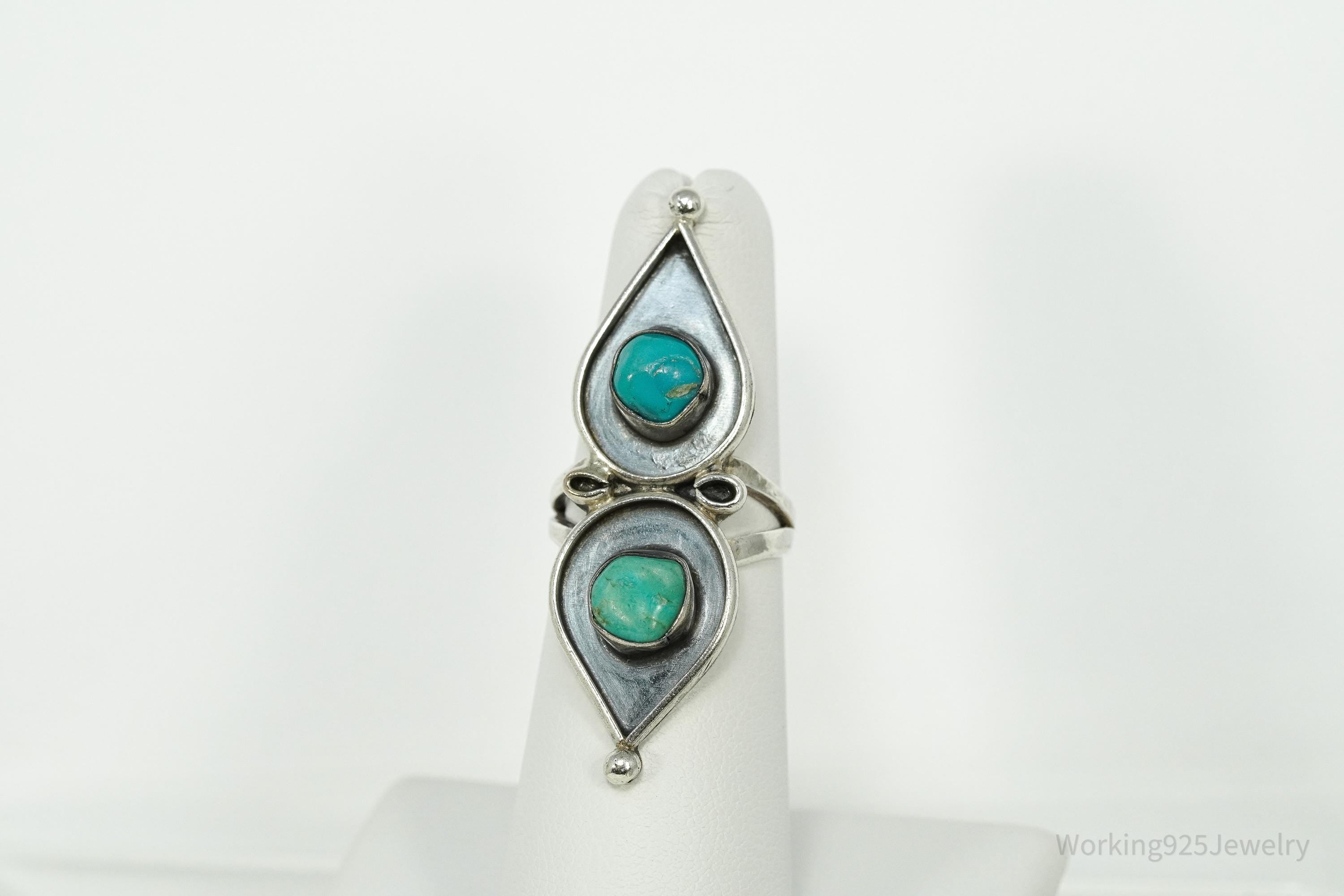 Vintage Handmade Native American Turquoise Silver Ring - Size 5.5