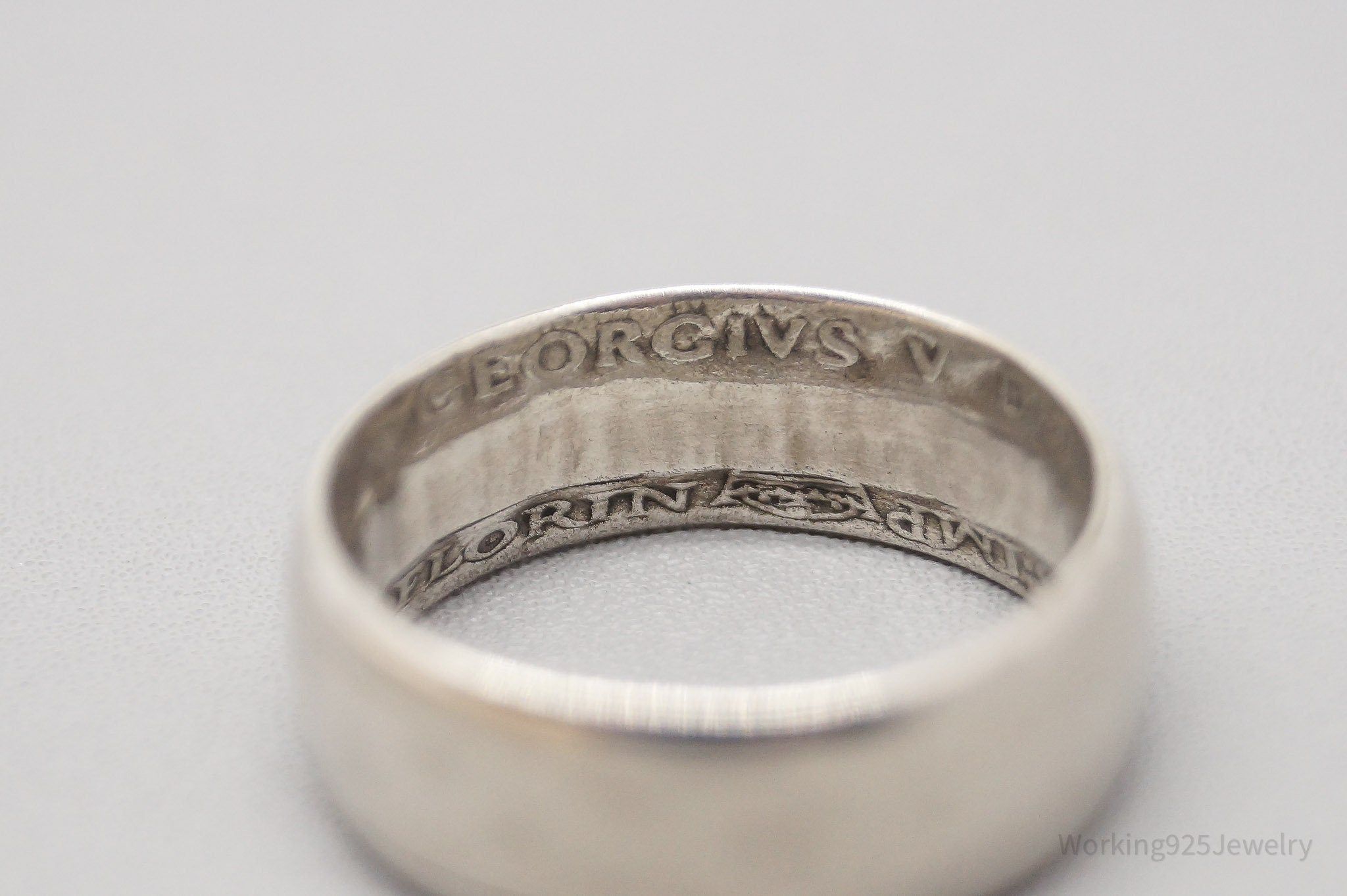 Vintage 1928 Great Britain Silver Coin Turned Ring Size 7.25