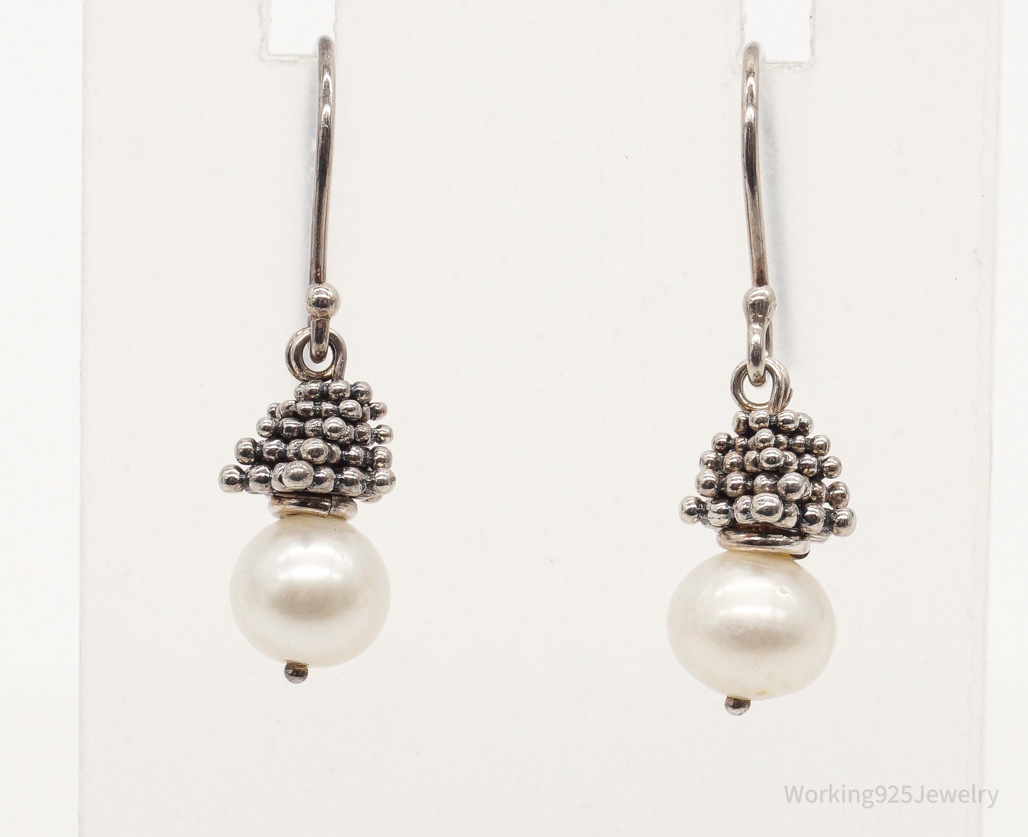 Vintage Pearl Granulated Silver Earrings