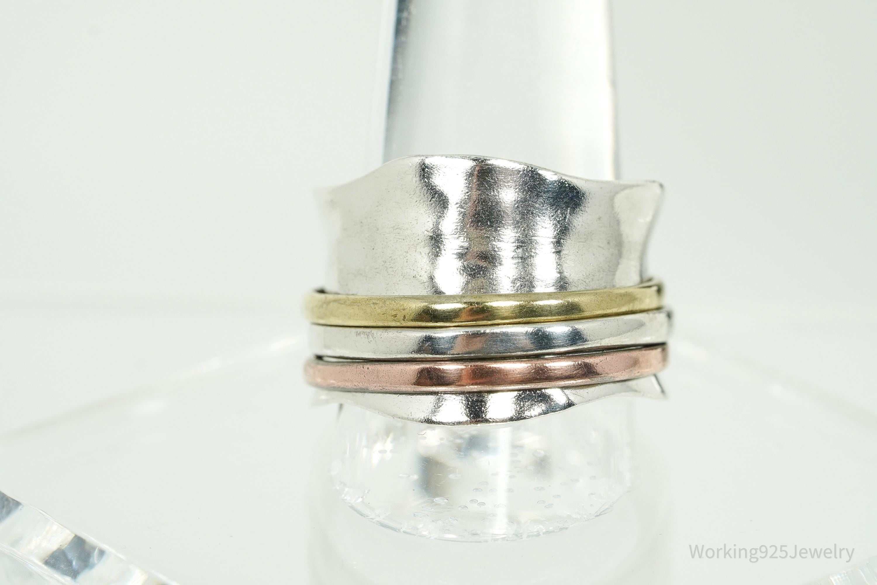Vintage Brass & Copper Sterling Silver Spinner Band Ring- Size 8.25