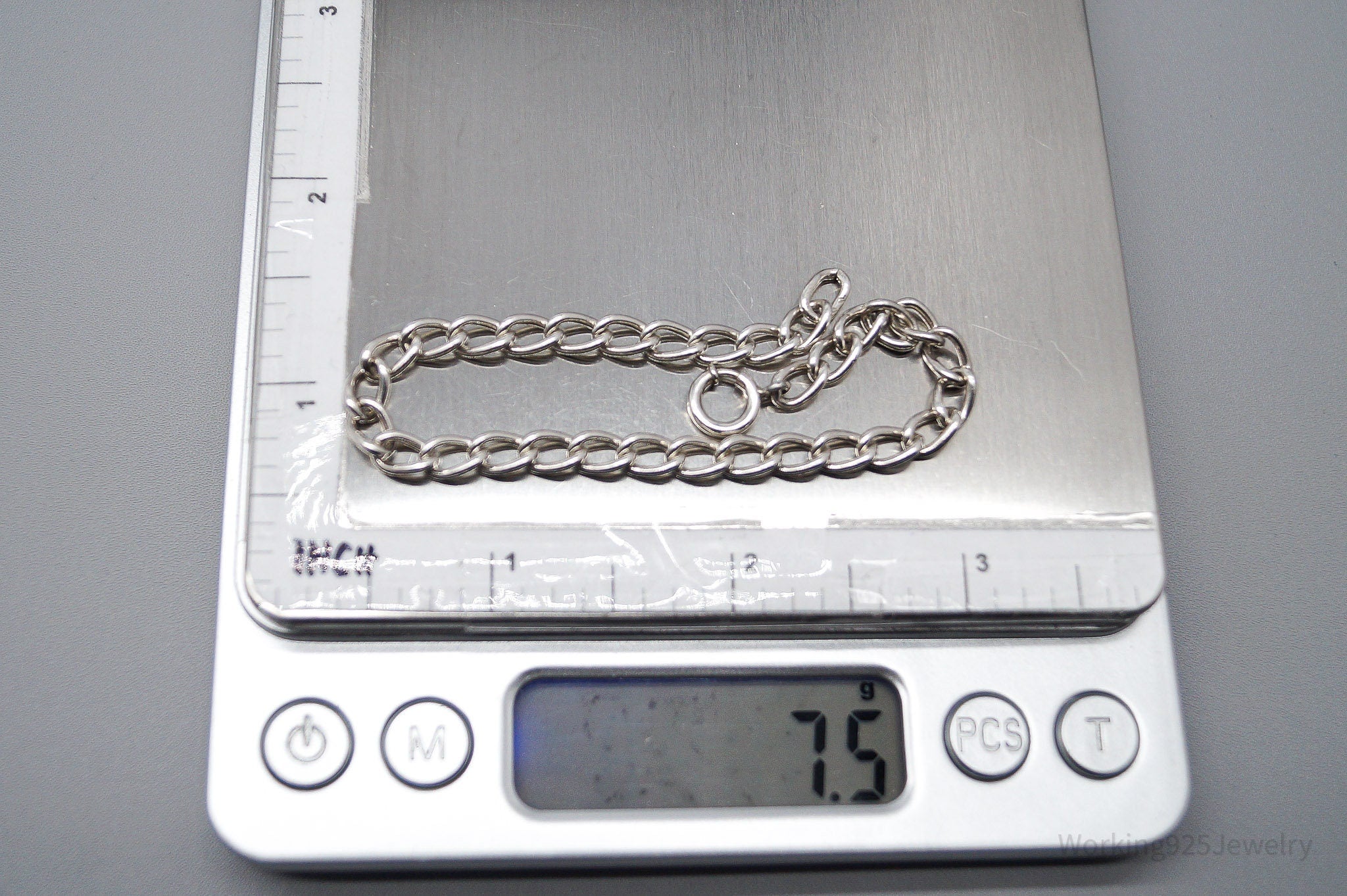 Antique Silver Chain Link Bracelet 7 1/8"