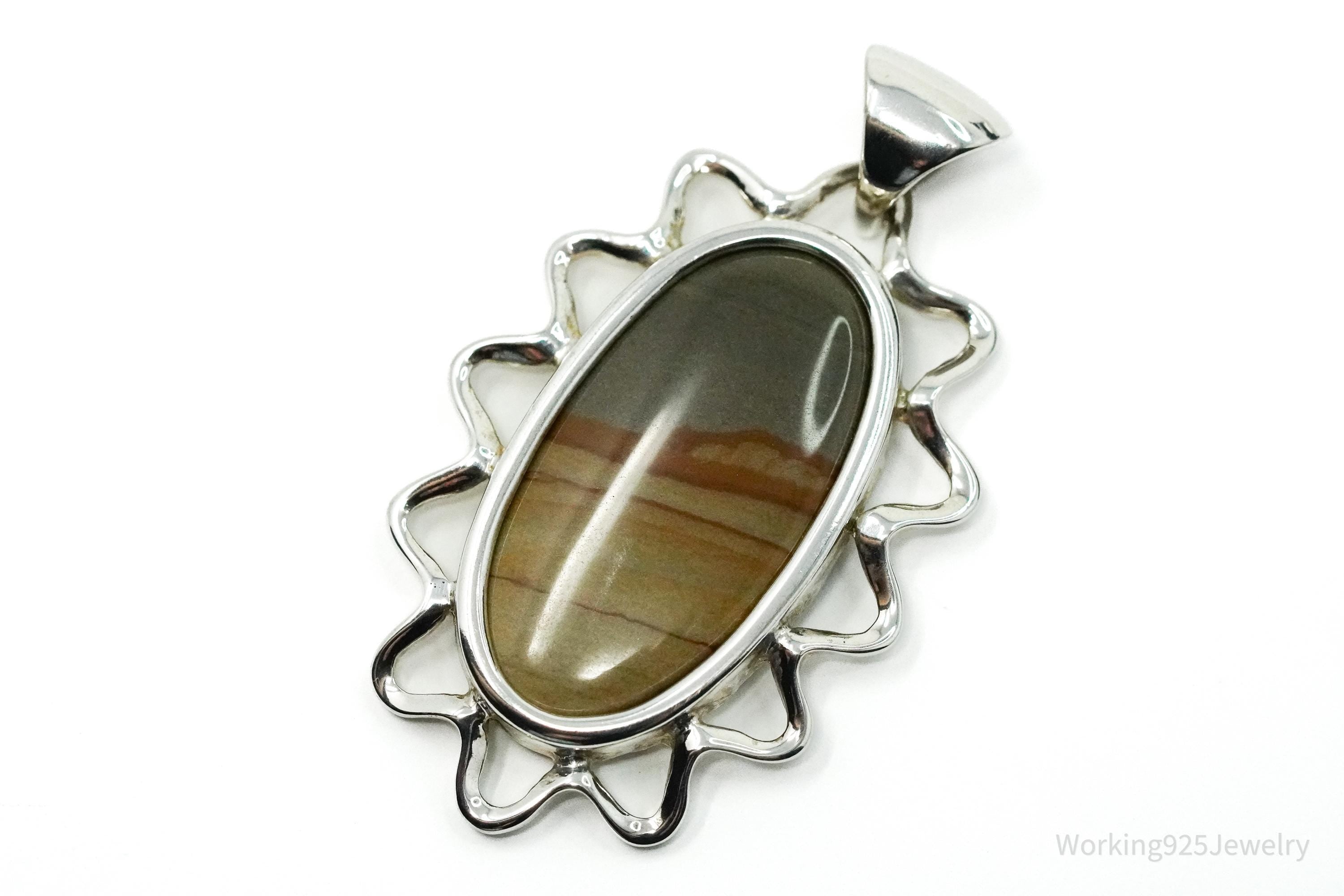 Vintage Picture Jasper Sterling Silver Necklace Pendant