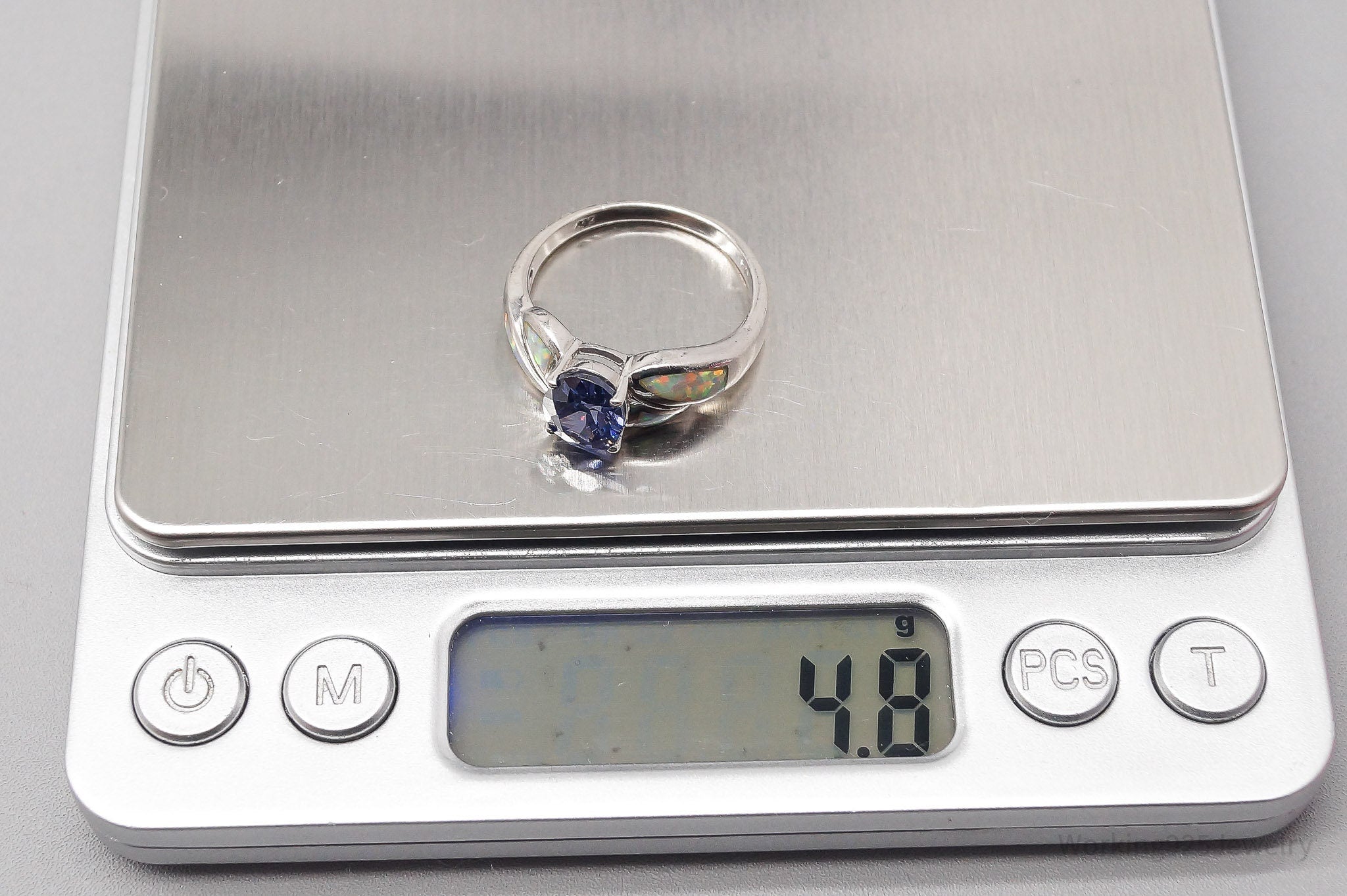 Vintage Iolite & Opal Inlay Sterling Silver Ring - Size 9.25