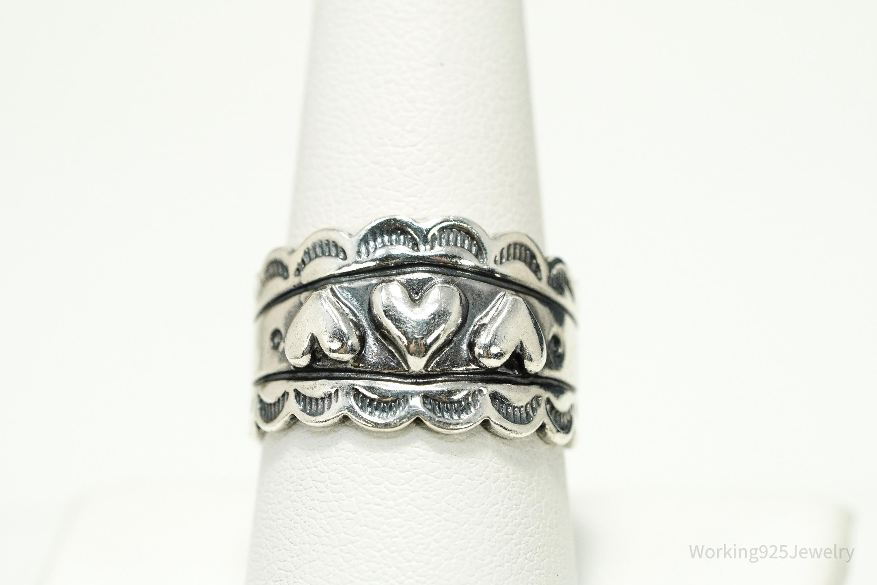 Vintage Native Carolyn Pollack Puffy Hearts Sterling Silver Ring - Size 9.25