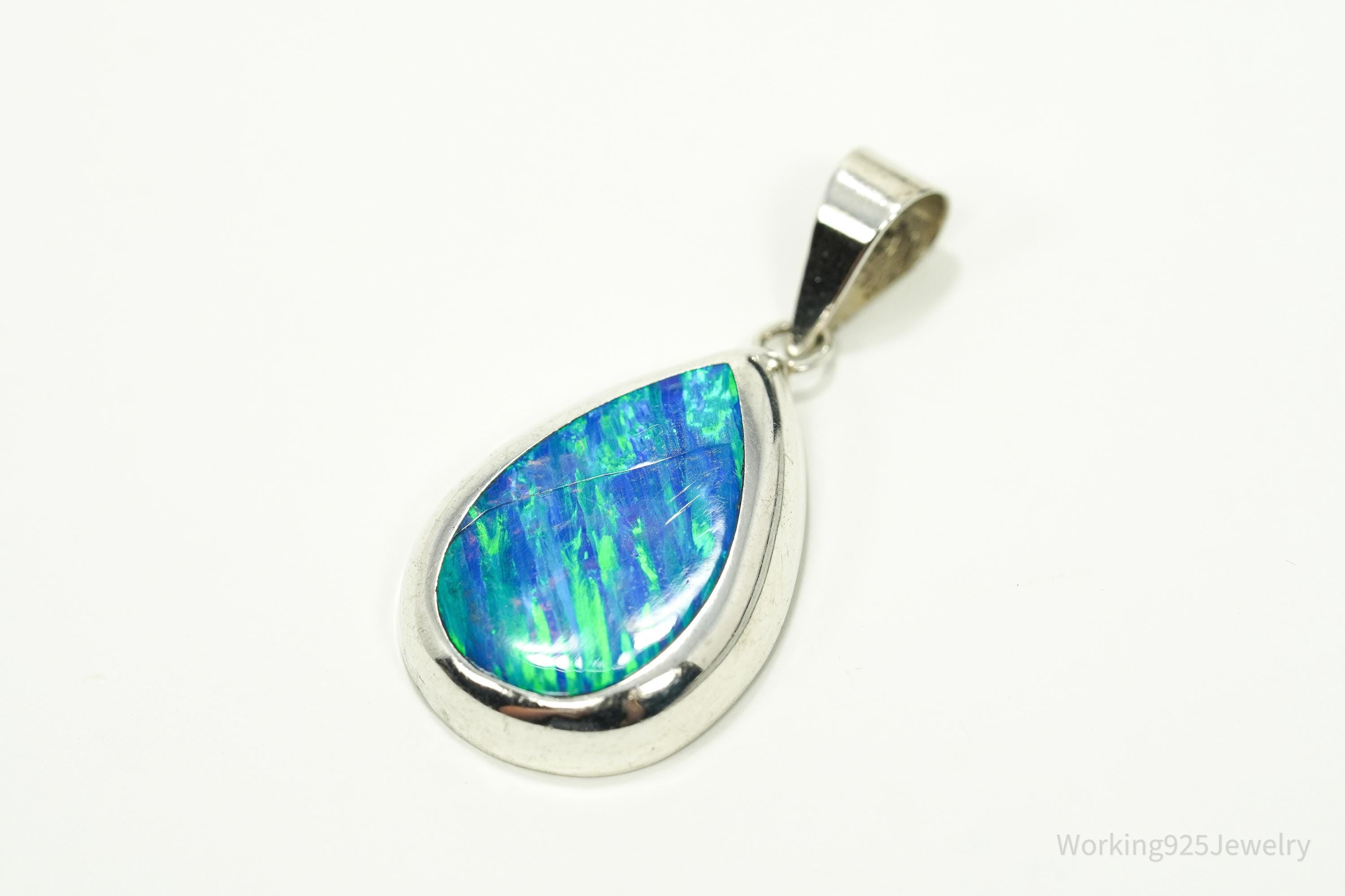 Vintage Opal Inlay Mexico 950 Silver Pendant