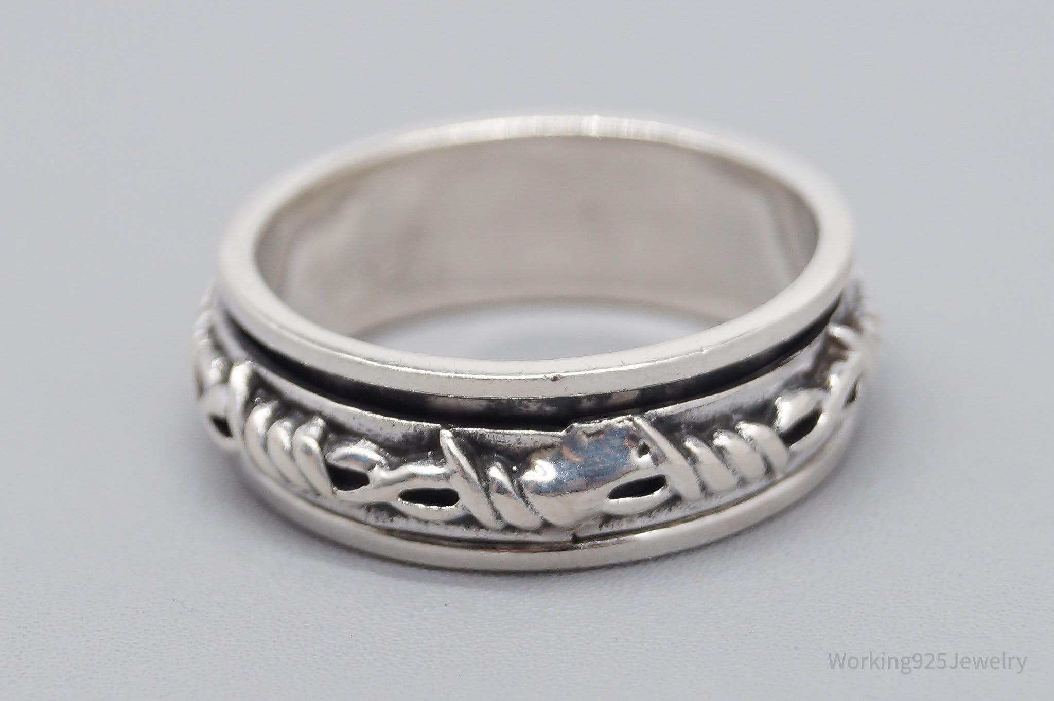 Vintage Barbed Wire Wrap Sterling Silver Spinner Band Ring - Size 13.75