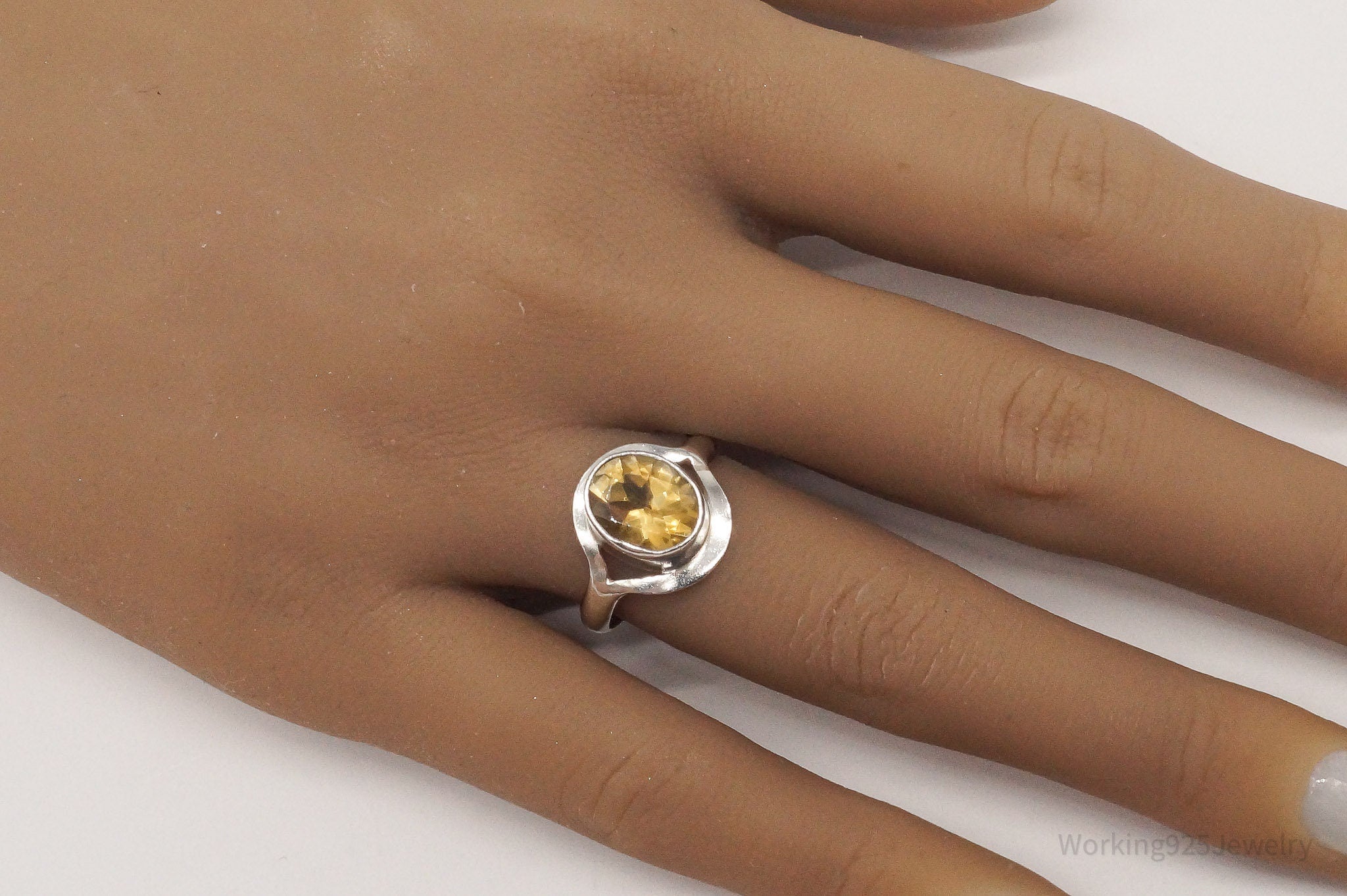 Vintage Citrine Sterling Silver Ring - Size 7.5