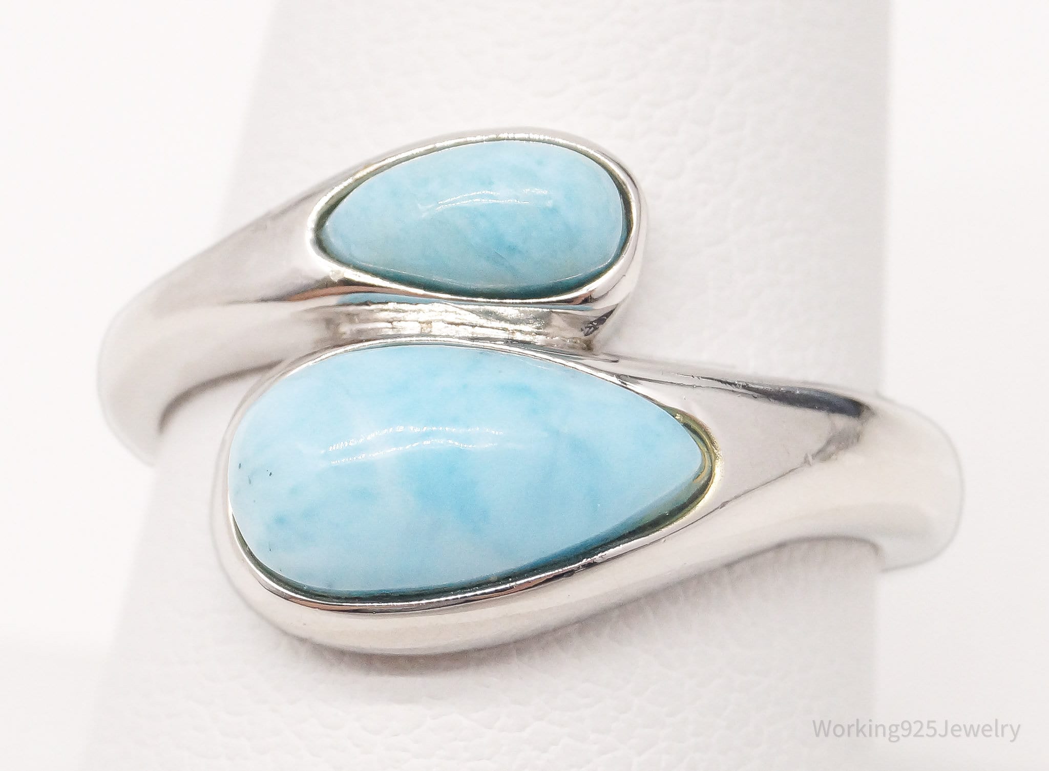 Vintage Designer JZ Blue Larimar Sterling Silver Ring - Size 8.75