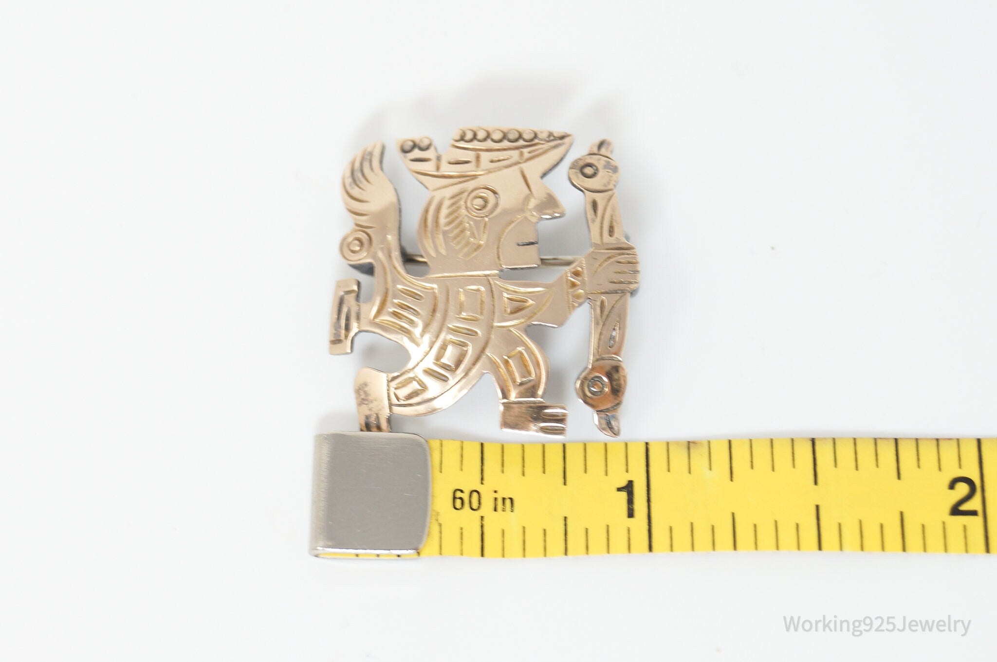 Vintage Southwestern 925/18K Gold plating Top Native Sterling Silver Brooch