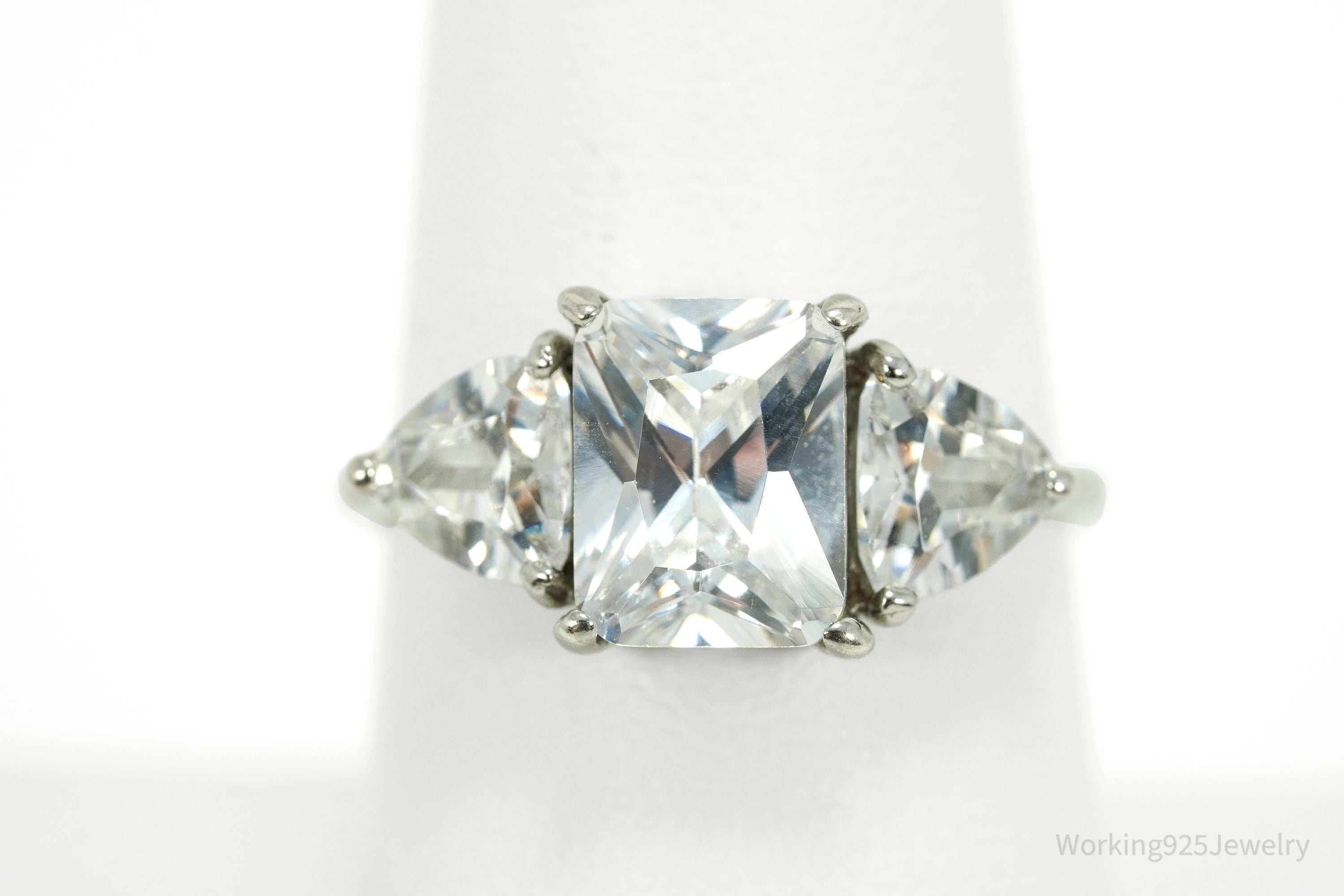 Vintage Cubic Zirconia Sterling Silver Ring - Size 8