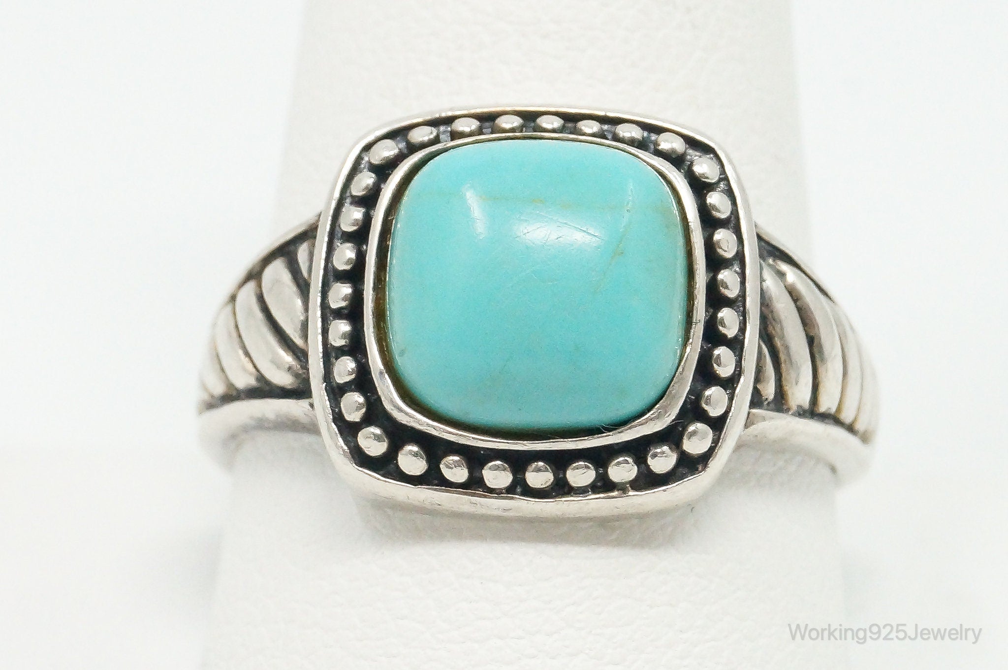 Vintage Turquoise Sterling Silver Cable Ring - Size 11.25