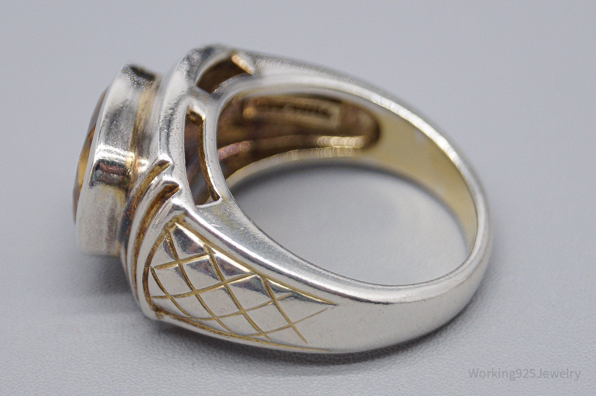 Vintage Large Citrine Sterling Silver Ring - Size 9