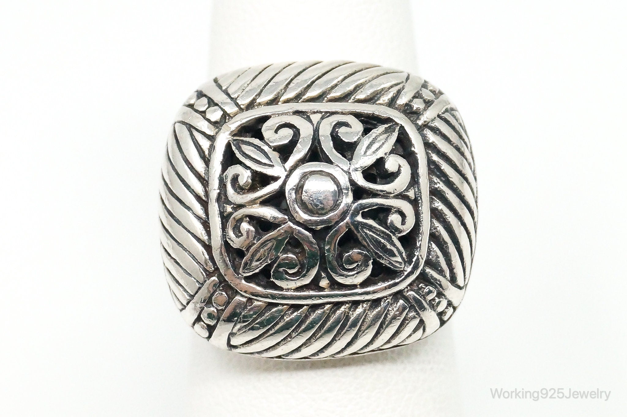 Vintage Tall Bali Style Scroll Swirls Sterling Silver Ring - Size 6.25