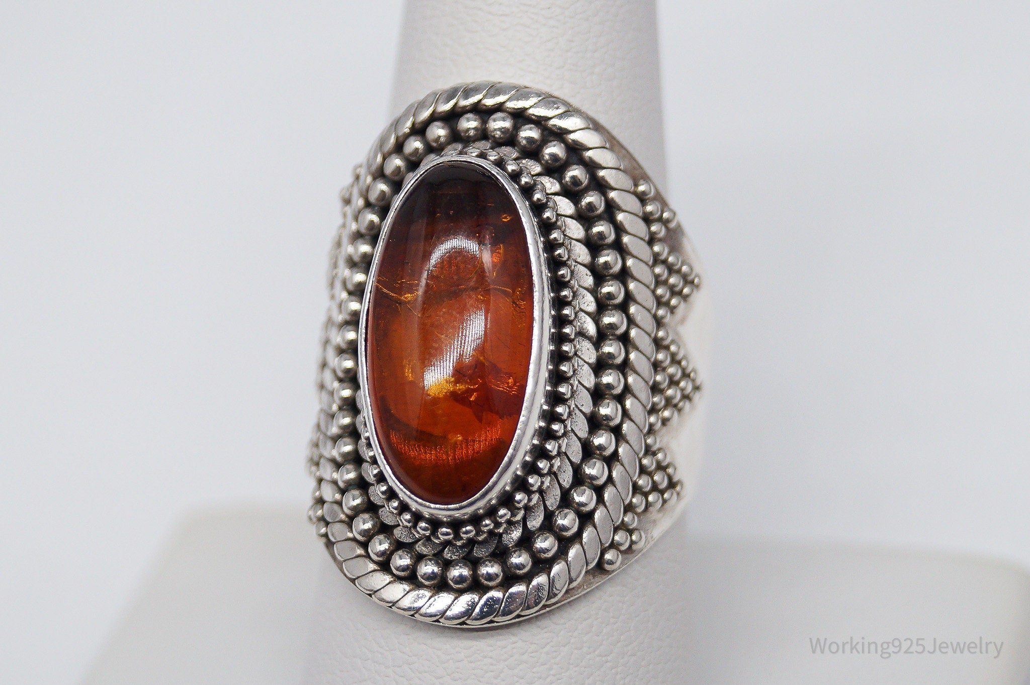 Vintage BA Suarti Amber Sterling Silver Ring - Size 8.75