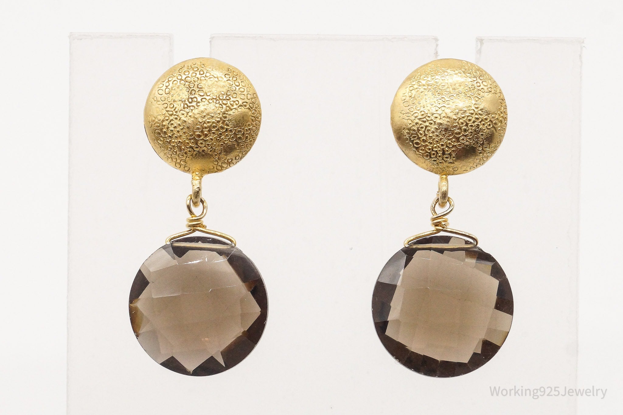 Vintage Smoky Topaz Gold Vermeil Sterling Silver Earrings