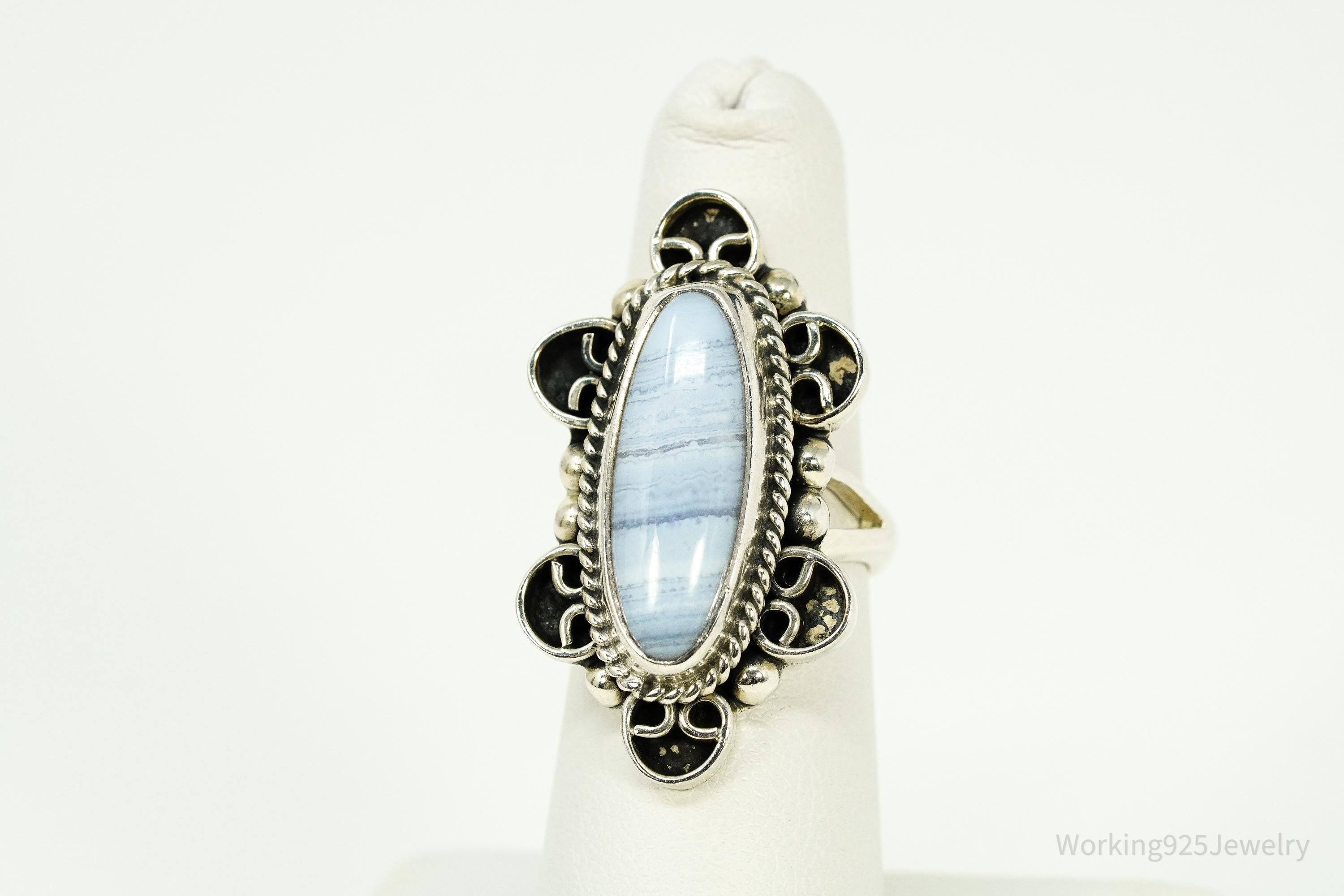 Vintage Mexico CII Blue Lace Agate Sterling Silver Ring Size 6