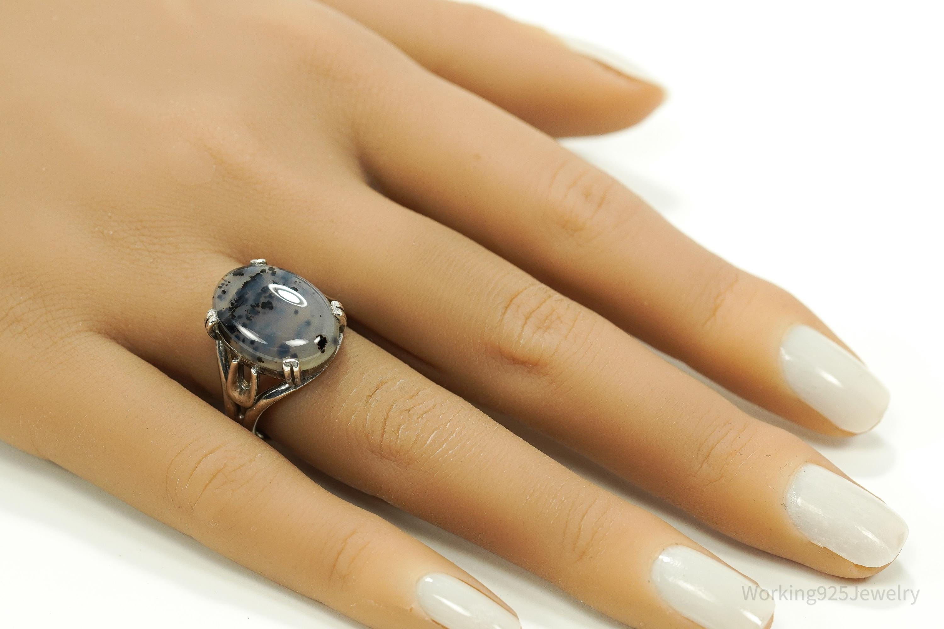 Vintage Agate Sterling Silver Ring - Size 8.25